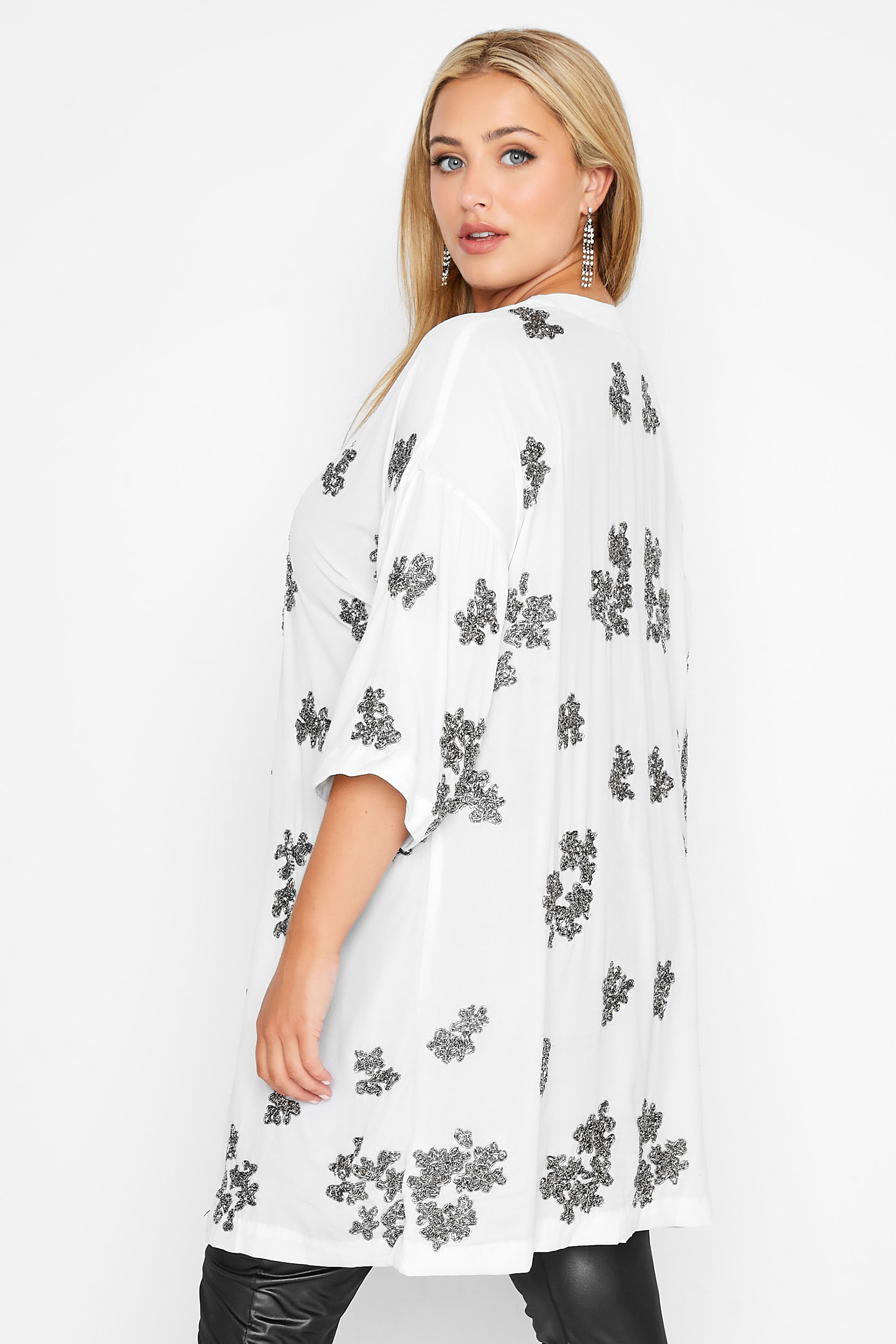 LUXE Plus Size White Hand Embellished Kimono | Yours Clothing 1