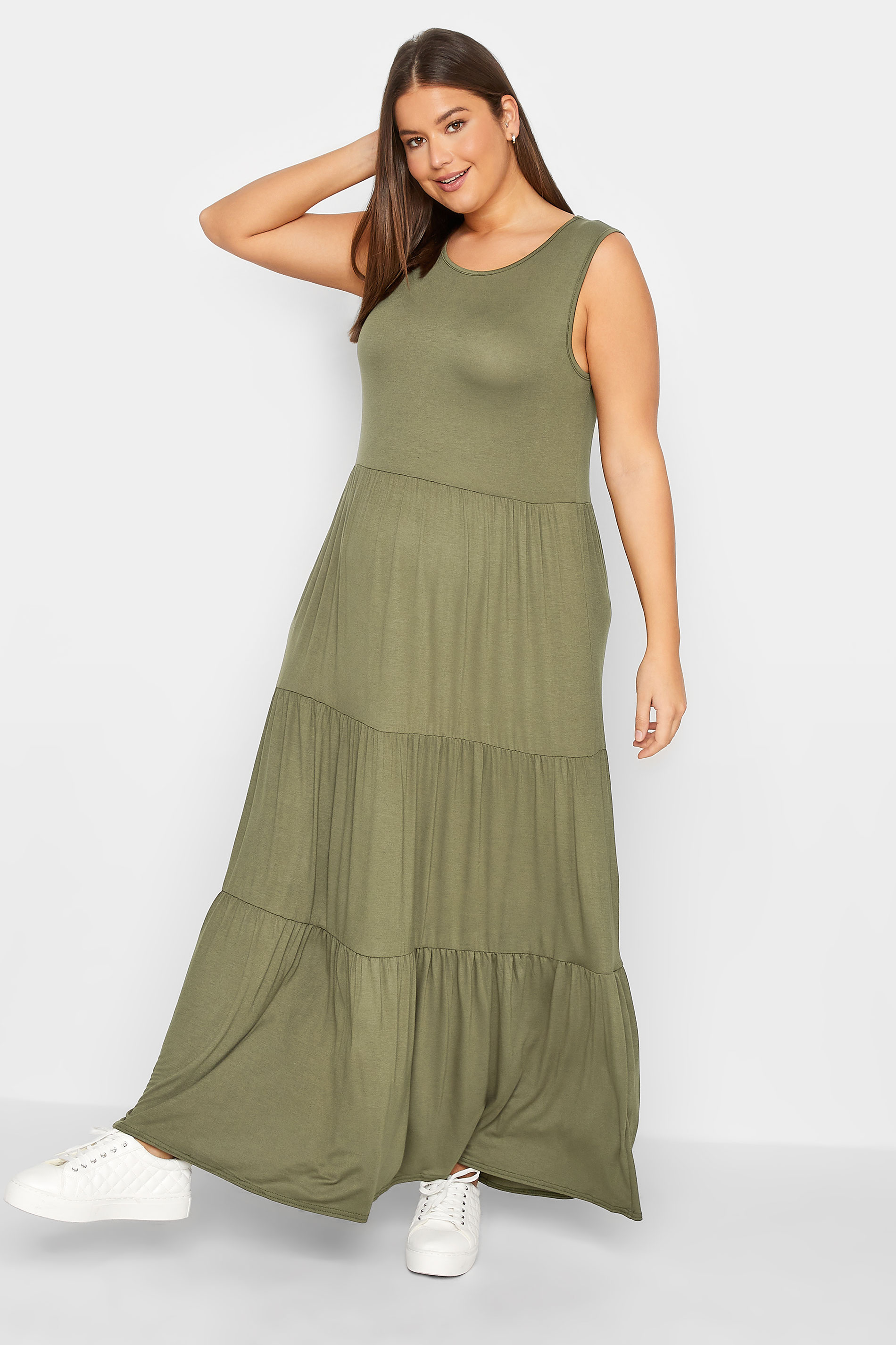 LTS Maternity Khaki Green Tiered Maxi Dress | Long Tall Sally 2