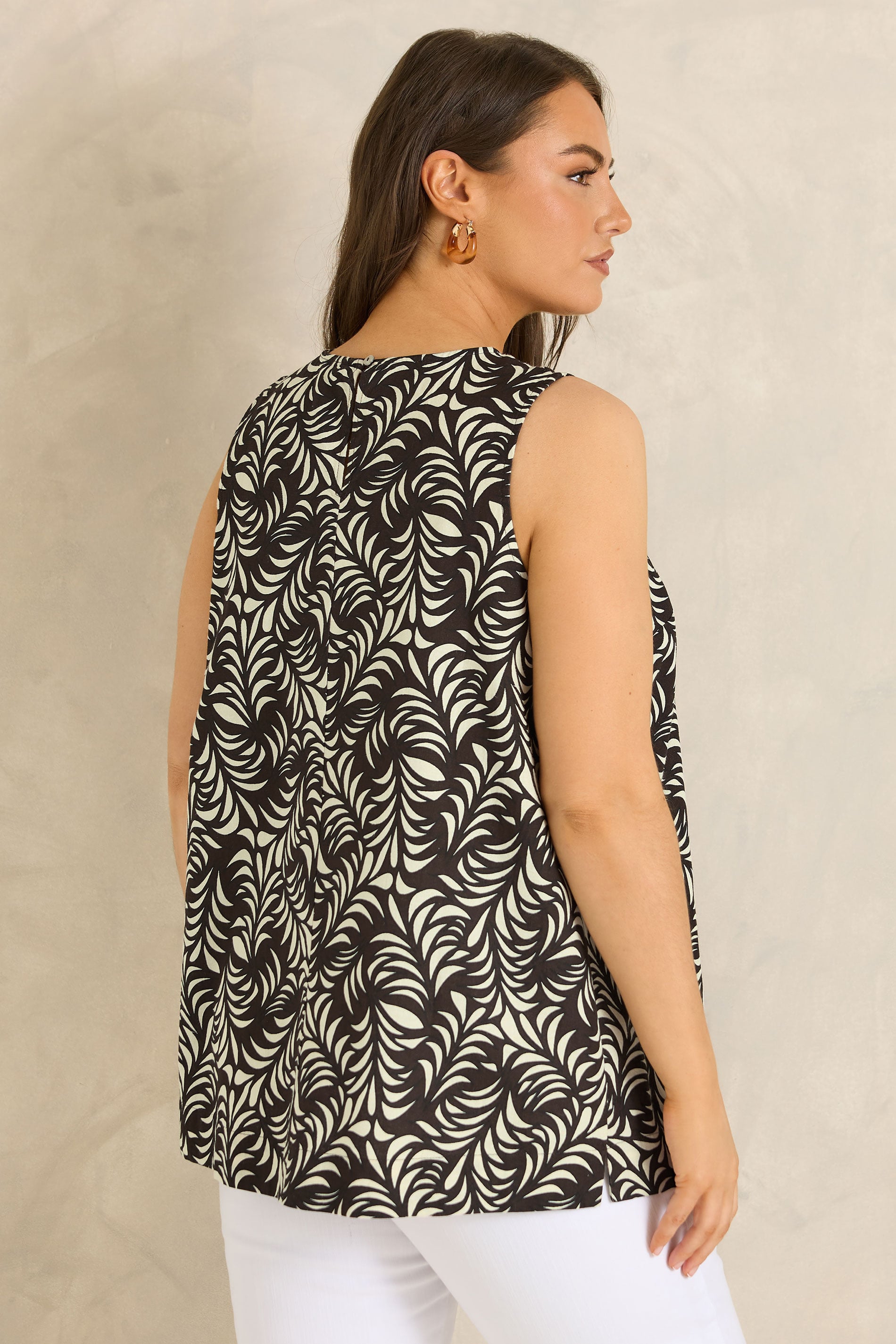 EVANS Plus Size Brown Leaf Print Linen Vest Top | Evans 6