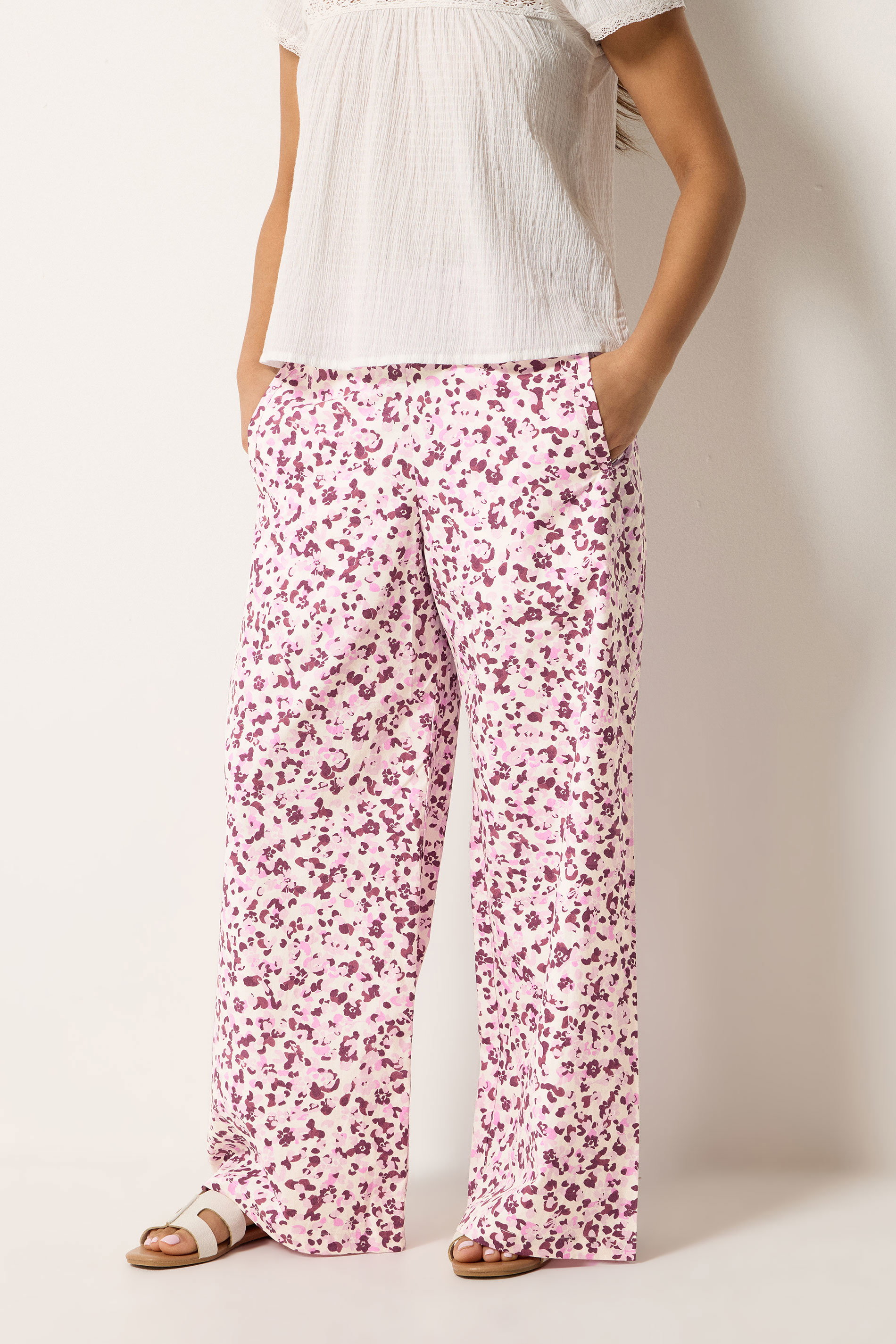 PixieGirl Petite Women's Pink Animal Print Wide Leg Trousers | PixieGirl  1