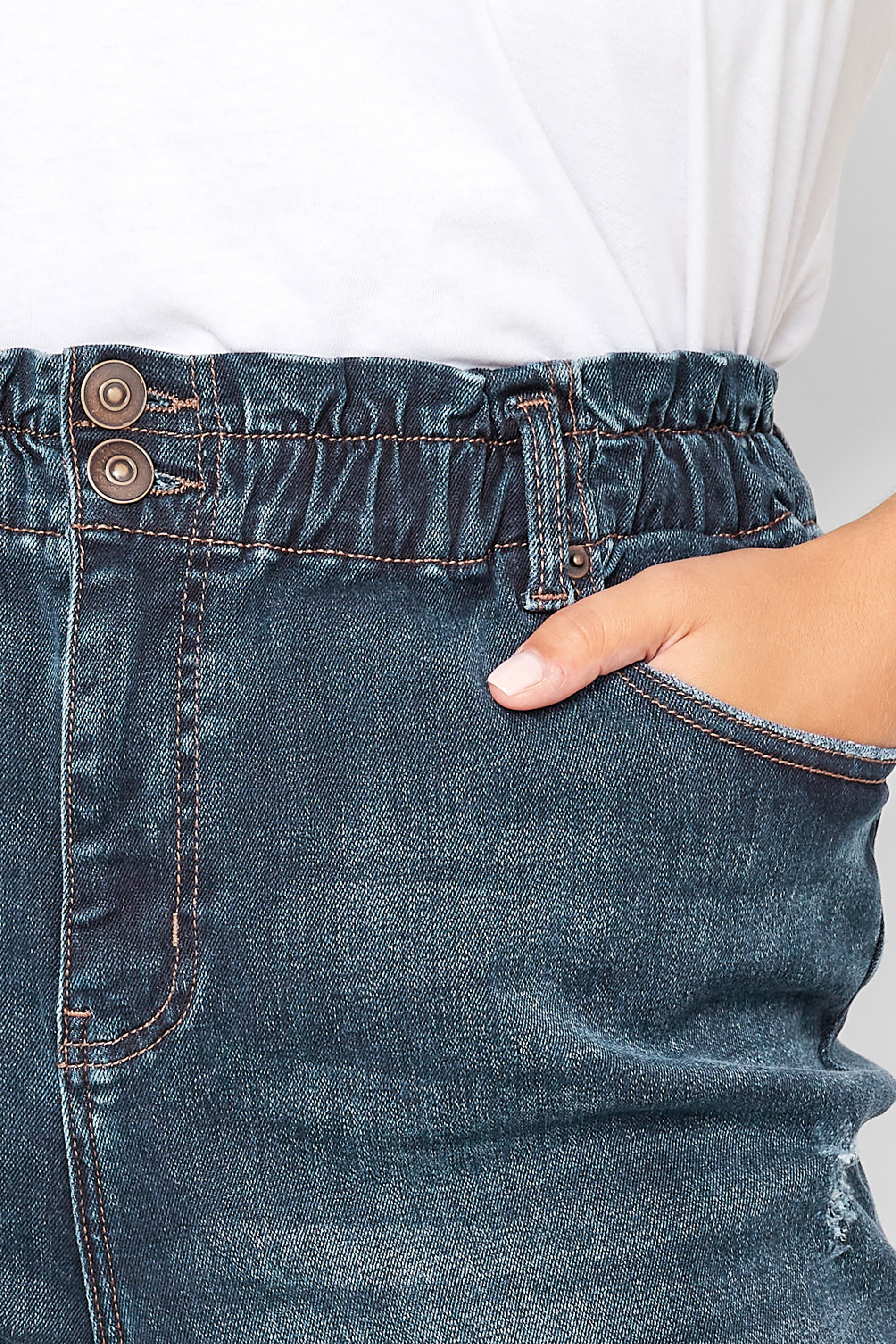Plus Size Indigo Blue Washed Elasticated Stretch MOM Jeans | Yours Clothing  3