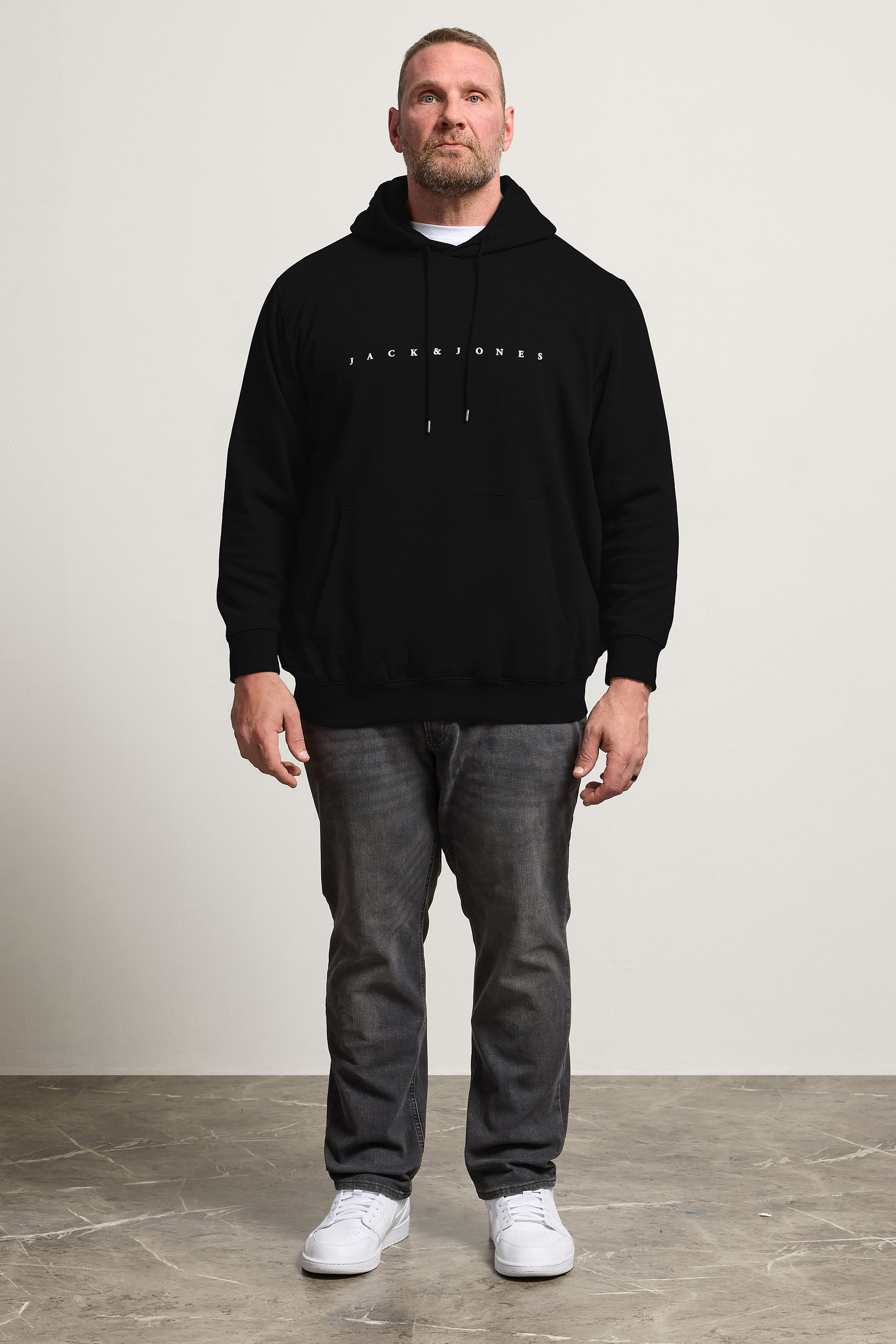 Jack & Jones Big & Tall Black Slogan Hoodie | BadRhino 1
