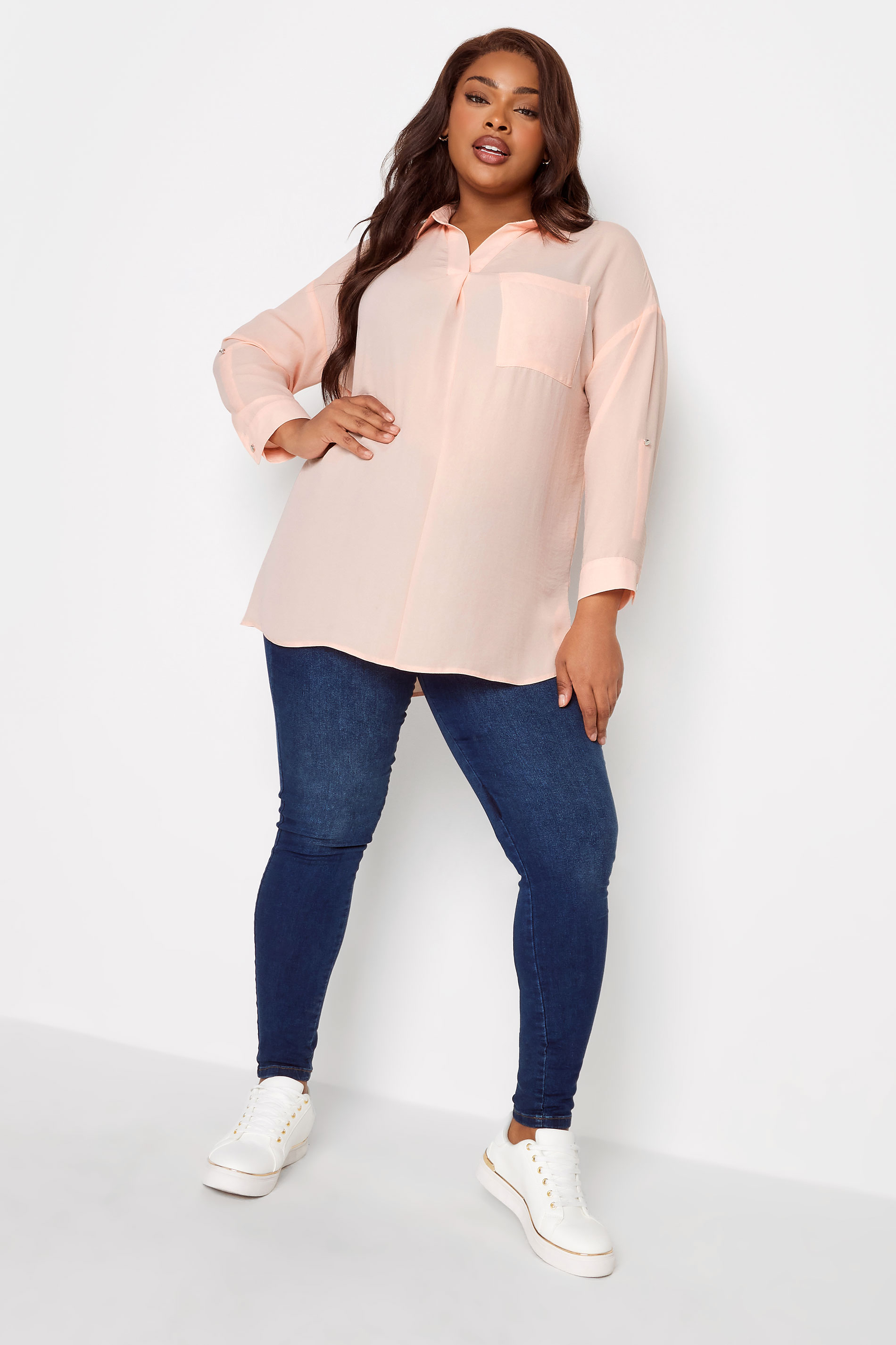 YOURS Plus Size Light Pink Half Placket Collared Blouse | Yours Clothing 2