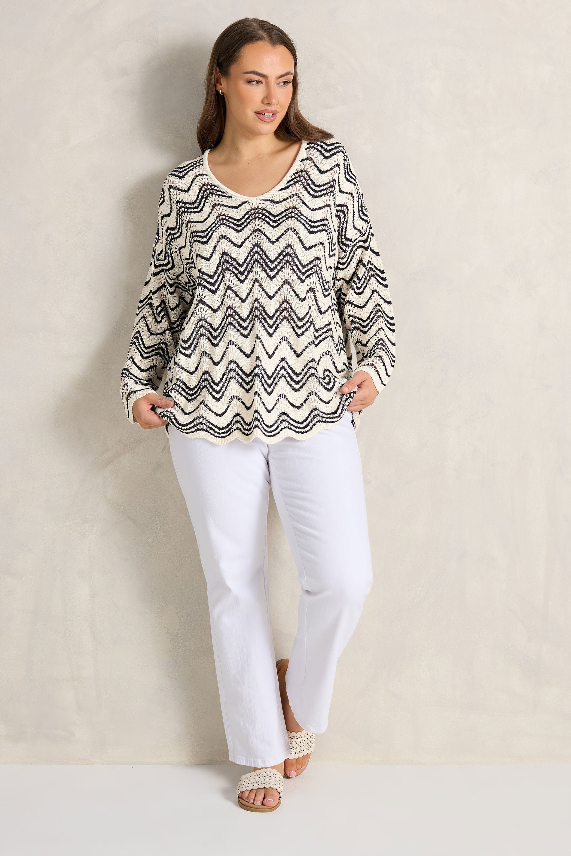 EVANS Plus Size Black Wave Stitch V-Neck Jumper | Evans 1