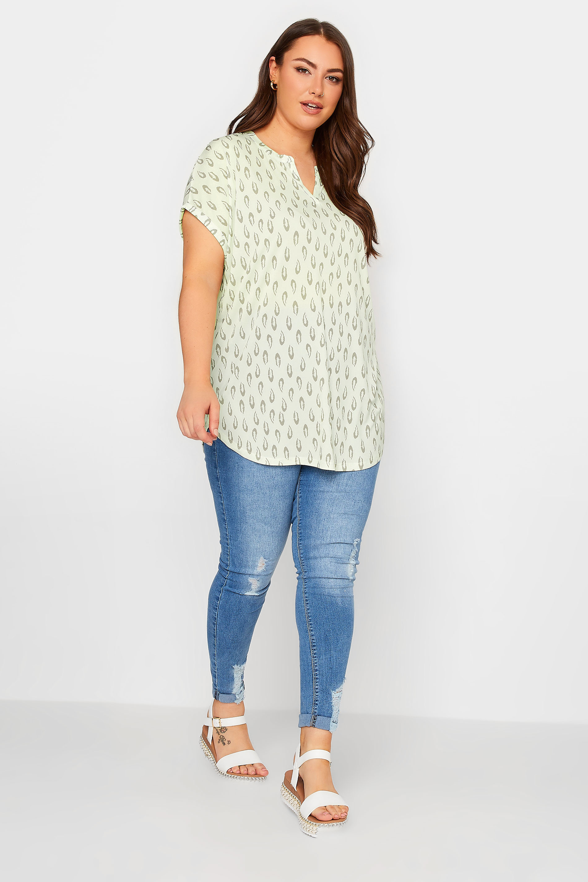 YOURS Curve Plus Size White Animal Print V-Neck T-Shirt | Yours Clothing  2