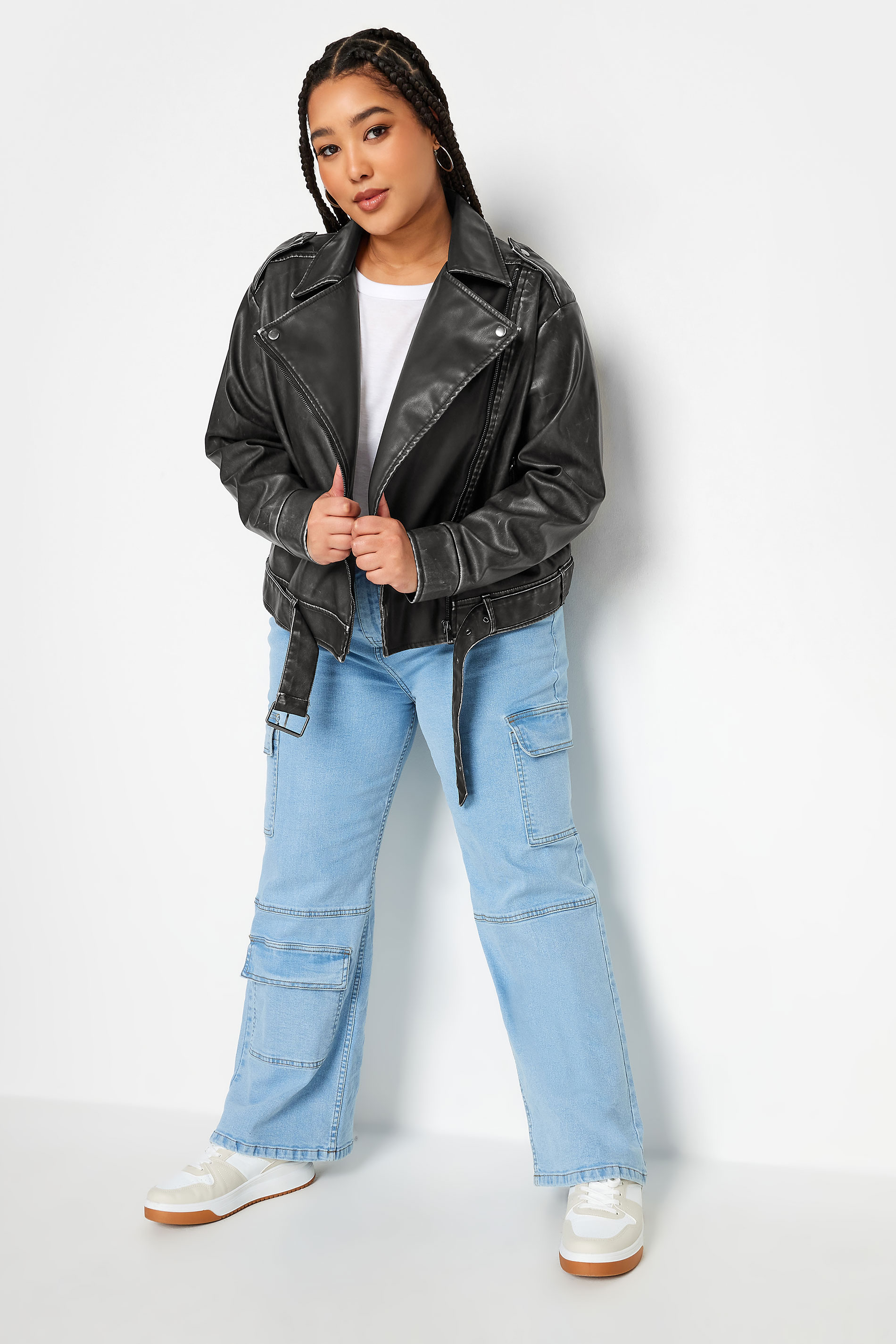 YOURS Plus Size Black Washed Faux Leather Biker Jacket | Yours Clothing 3