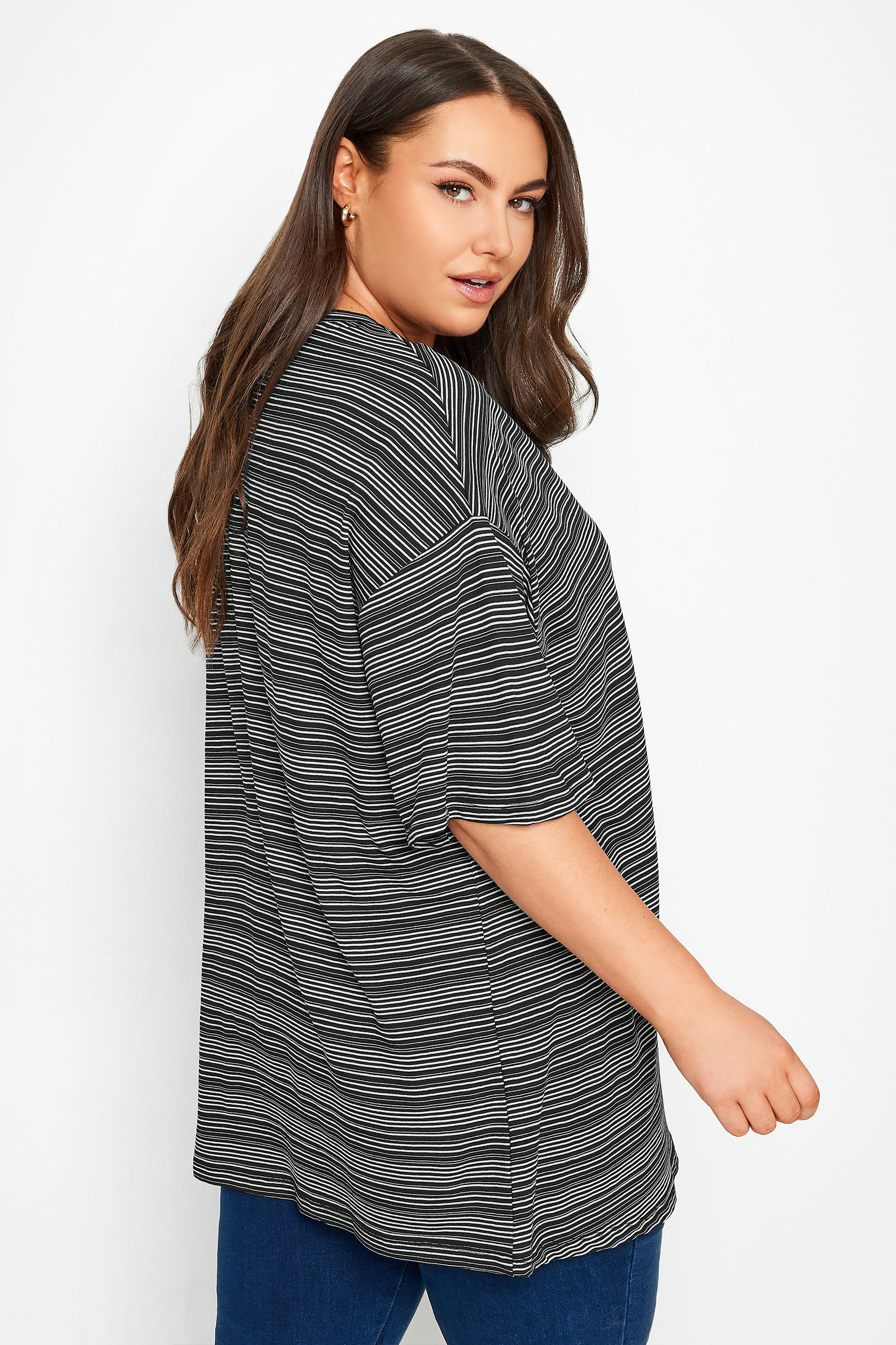 YOURS Plus Size Blue Striped Oversized Boxy T-Shirt | Yours Clothing 3