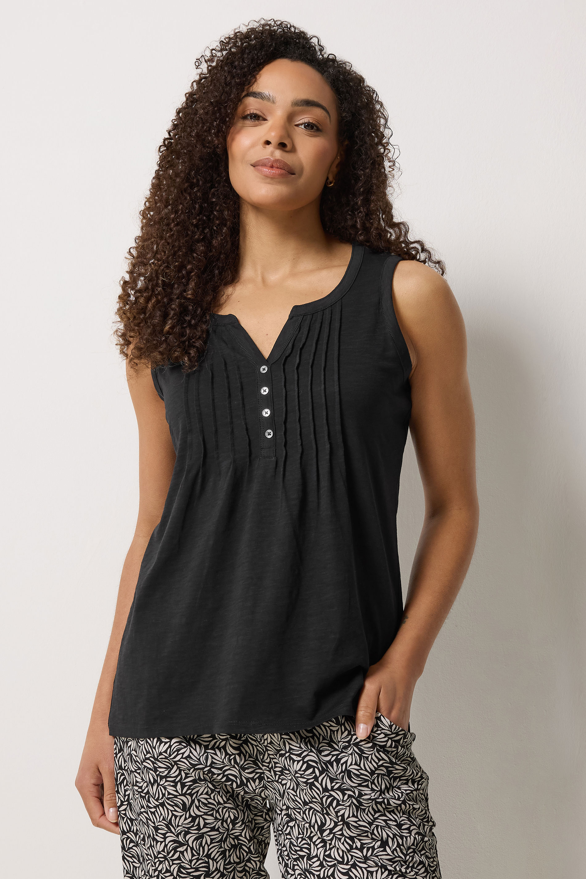 M&Co Black Cotton Sleeveless Henley Top | M&Co 3