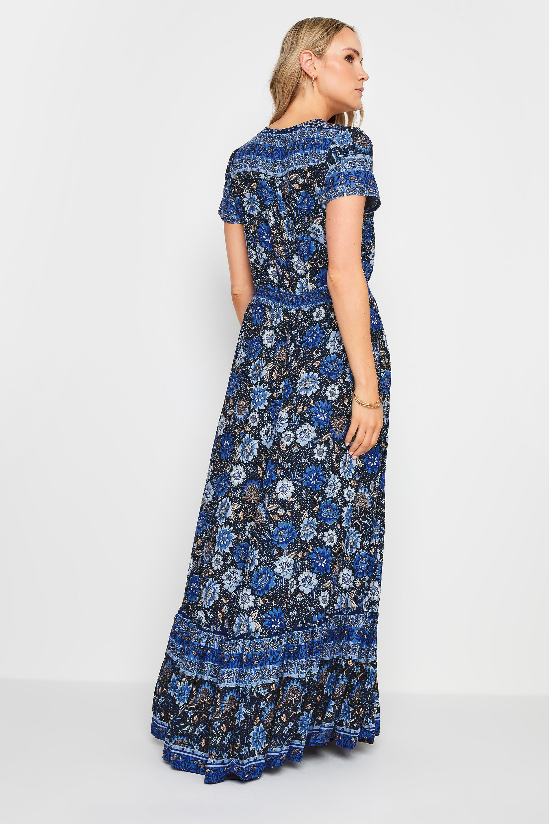 LTS Tall Womens Dark Blue Floral Print Tie Waist Maxi Dress | Long Tall Sally 3