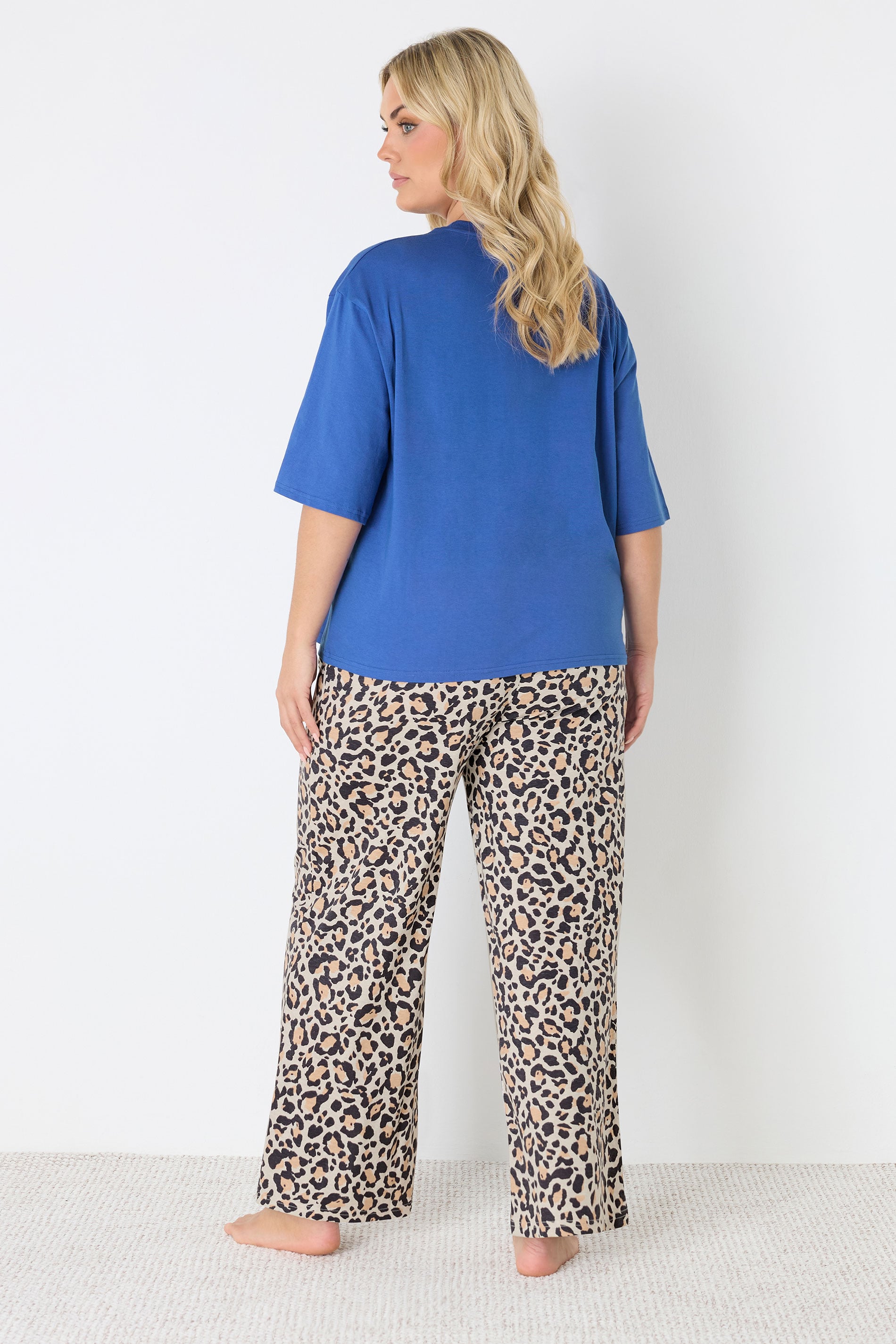 YOURS Plus Size Blue & Leopard Print 'Ibiza' Pyjama Set | Yours Clothing 2