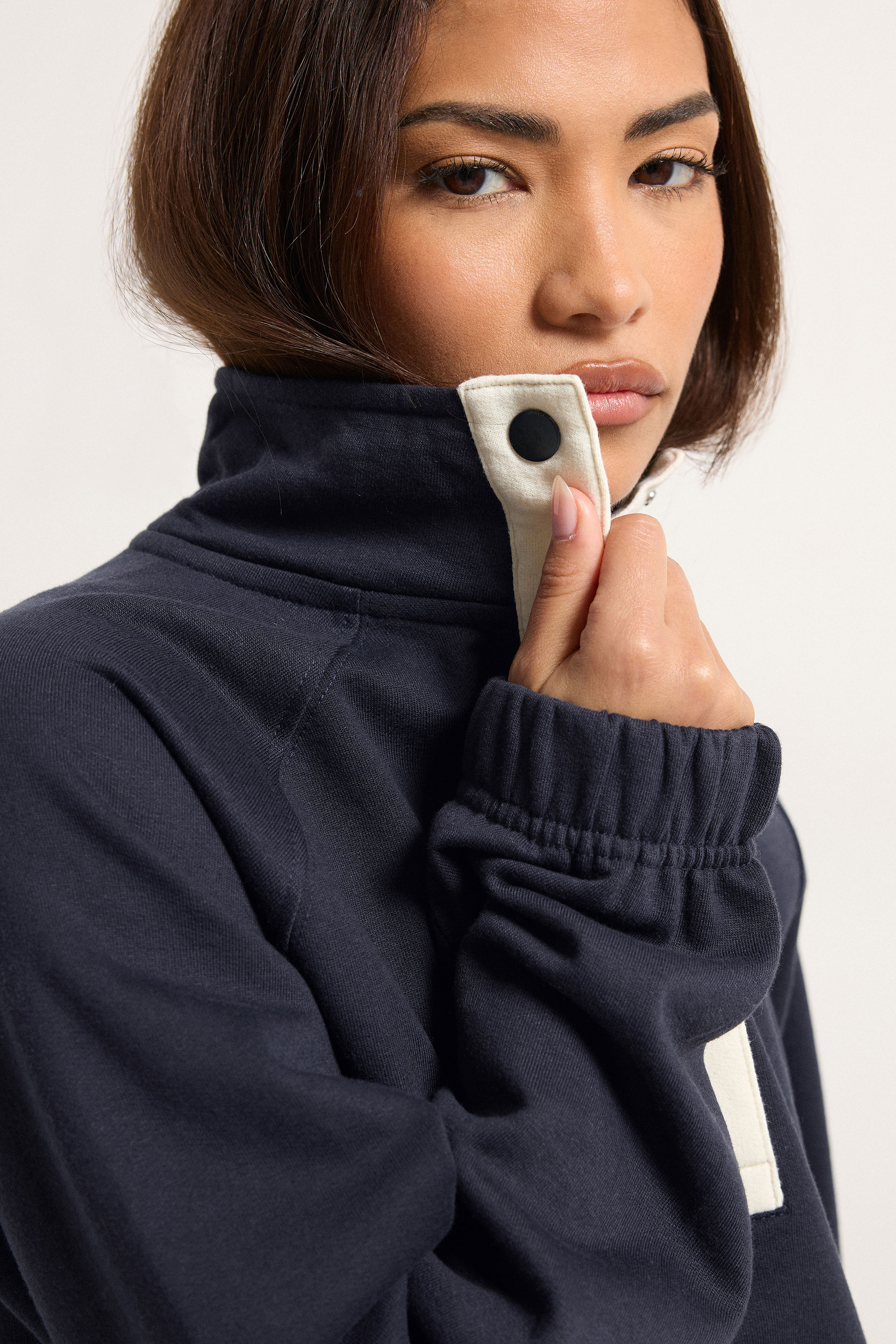 PixieGirl Petite Women's Navy Blue Funnel Neck Sweatshirt | PixieGirl 4
