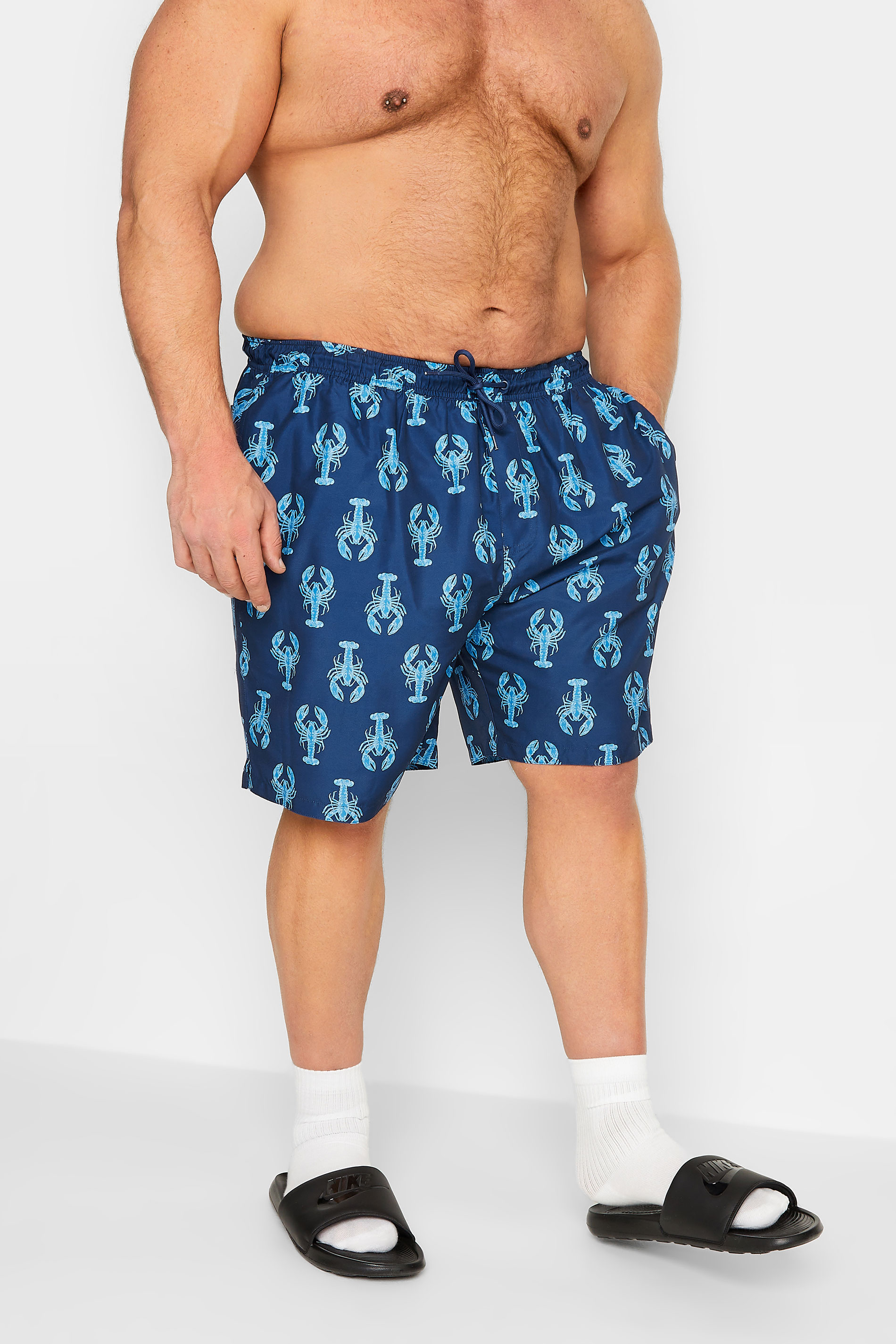 BadRhino Big & Tall Navy Blue Lobster Print Swim Shorts | BadRhino 1