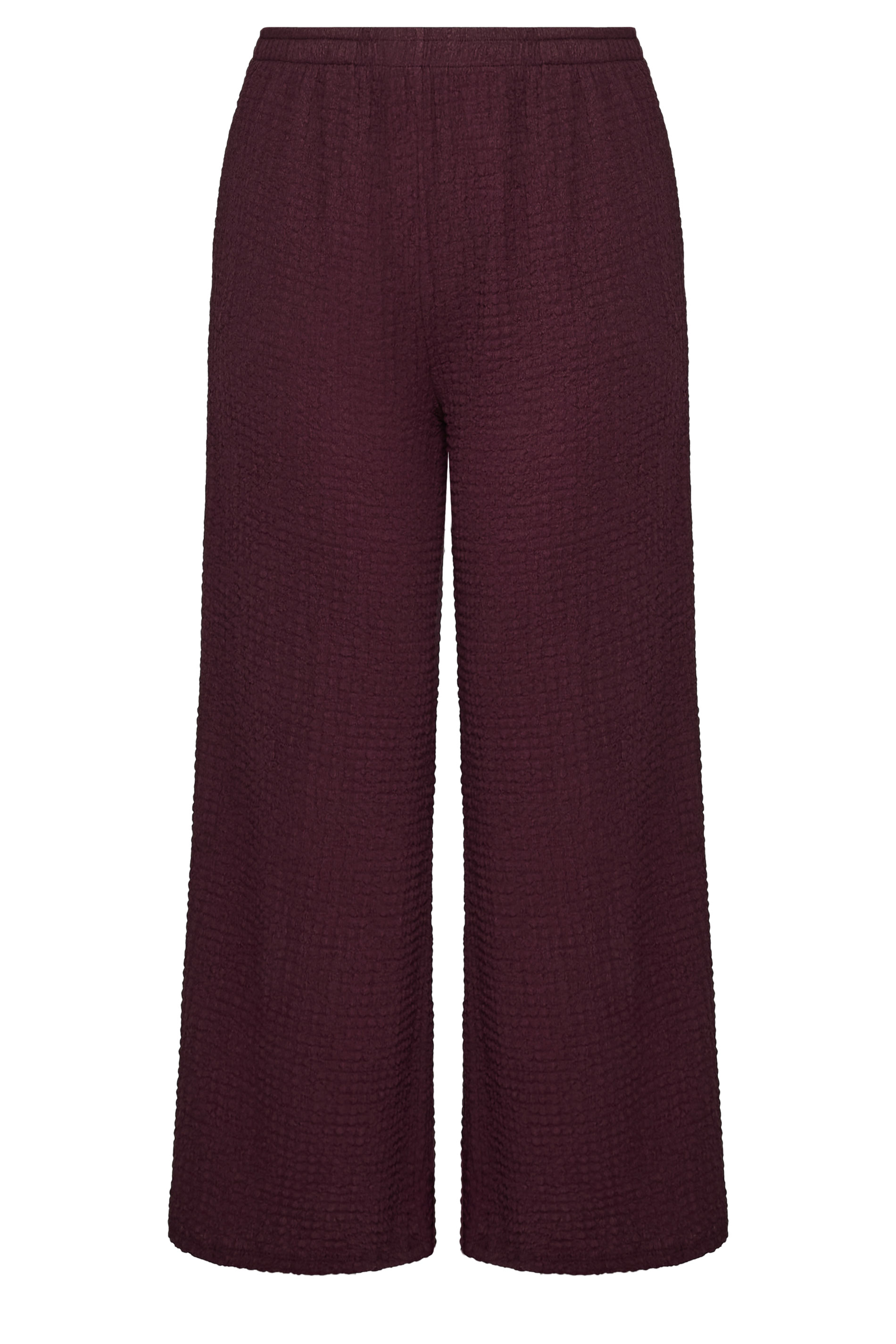 YOURS Plus Size Burgundy Red Bubble Texture Wide Leg Trousers | Yours Clothing 5