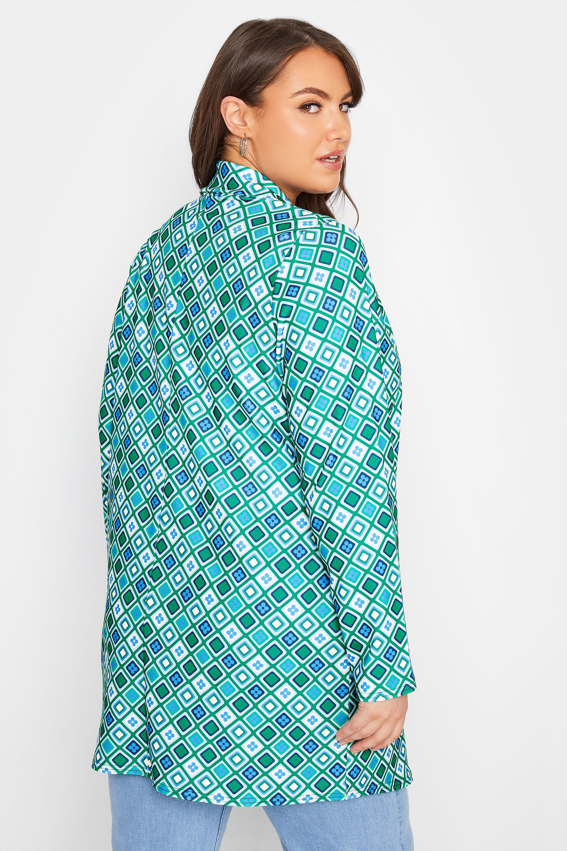 LIMITED COLLECTION Plus Size Green Retro Geometric Print Blazer | Yours Clothing 3