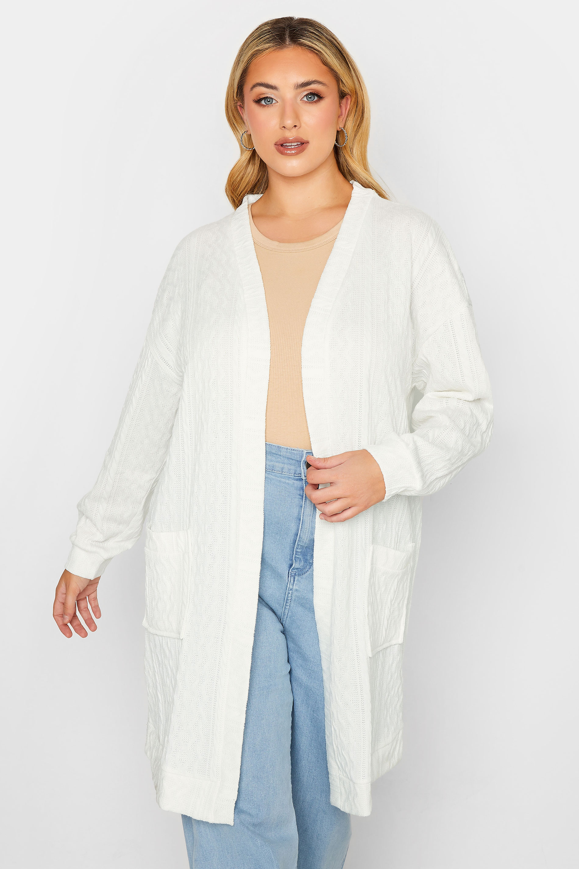 YOURS LUXURY Plus Size White Soft Touch Cable Knit Cardigan | Yours Clothing 1