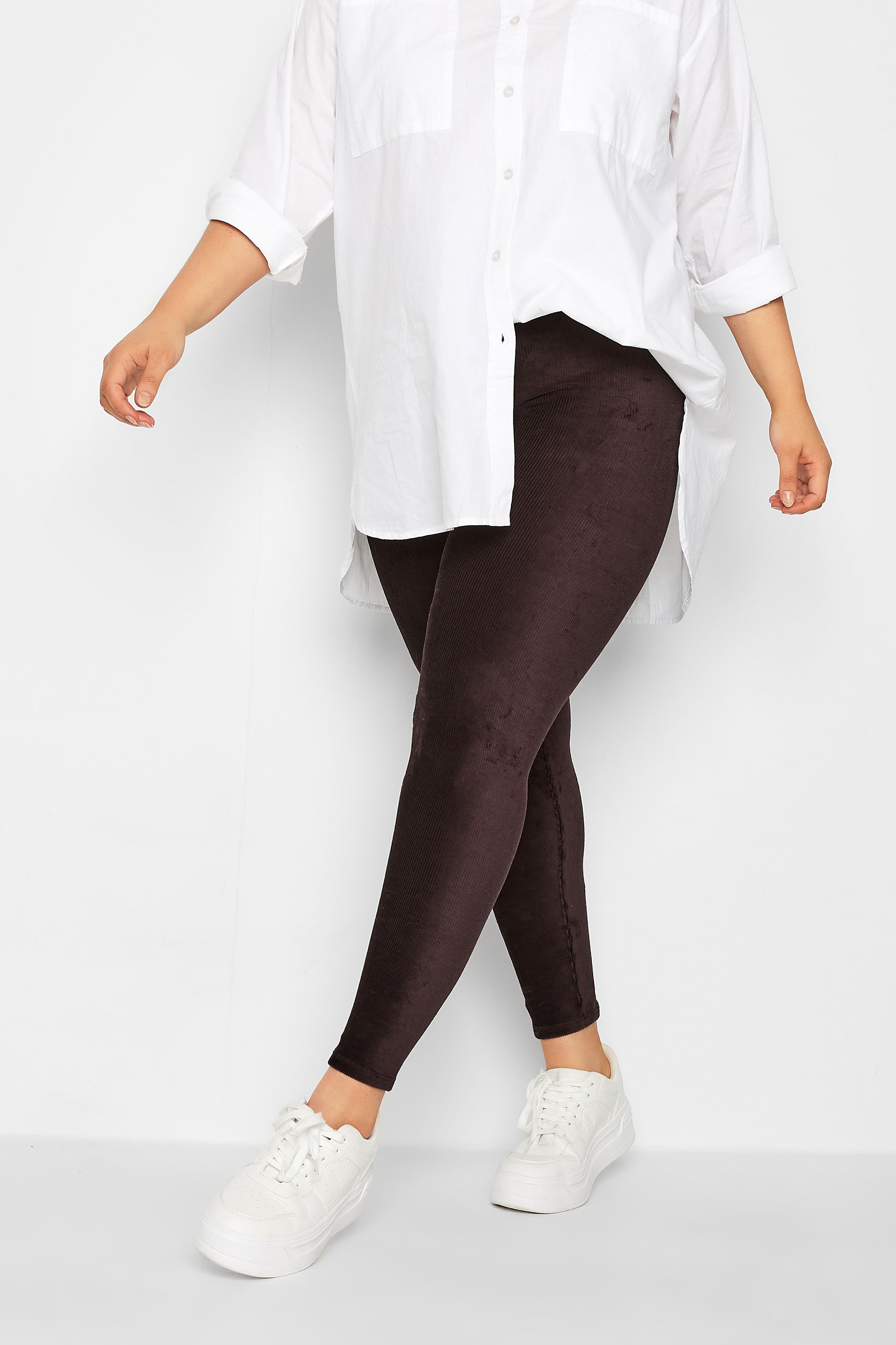 Plus Size Chocolate Brown Cord Leggings | Yours Clothing 1