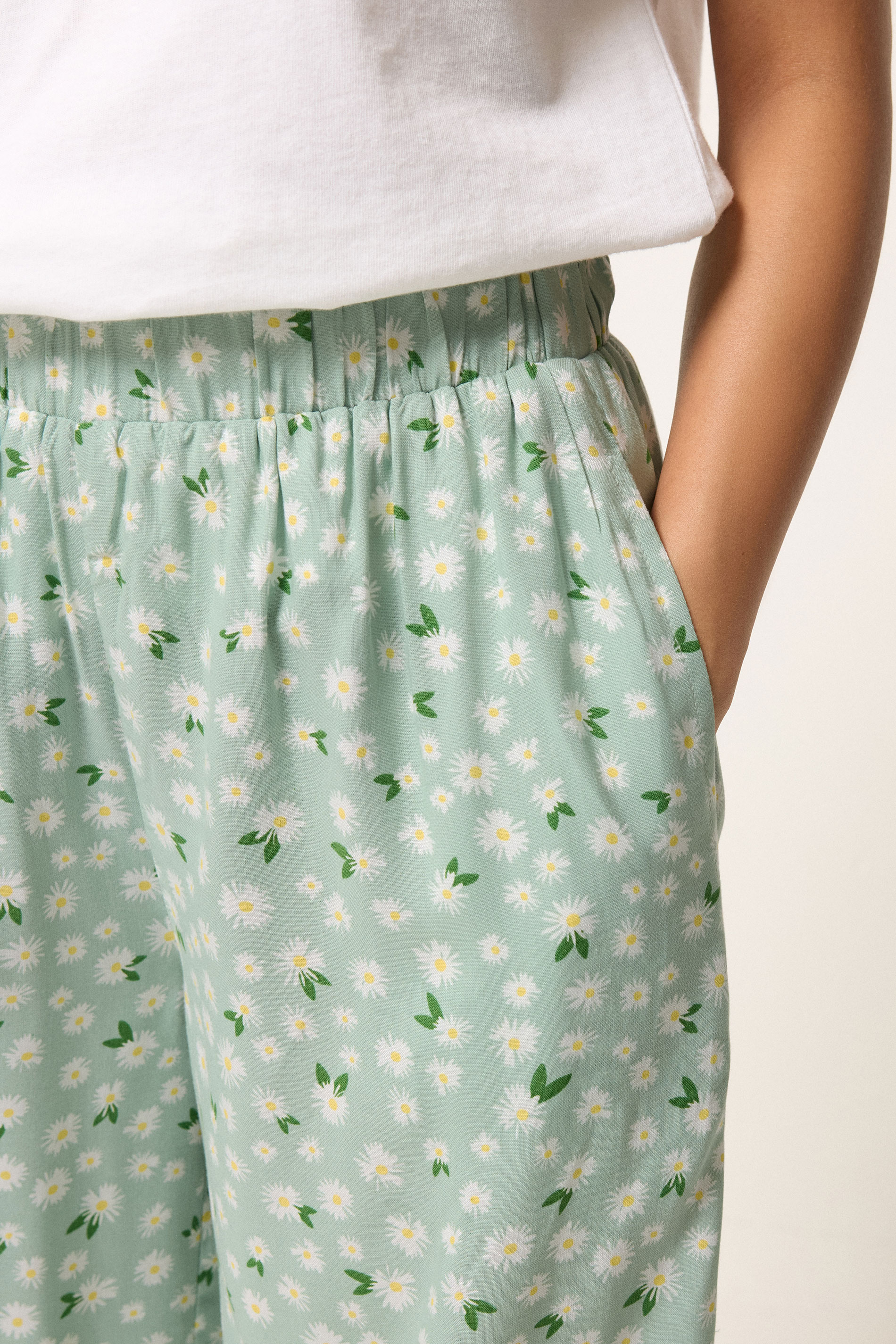PixieGirl Petite Women's Sage Green Floral Cropped Trousers | PixieGirl 4