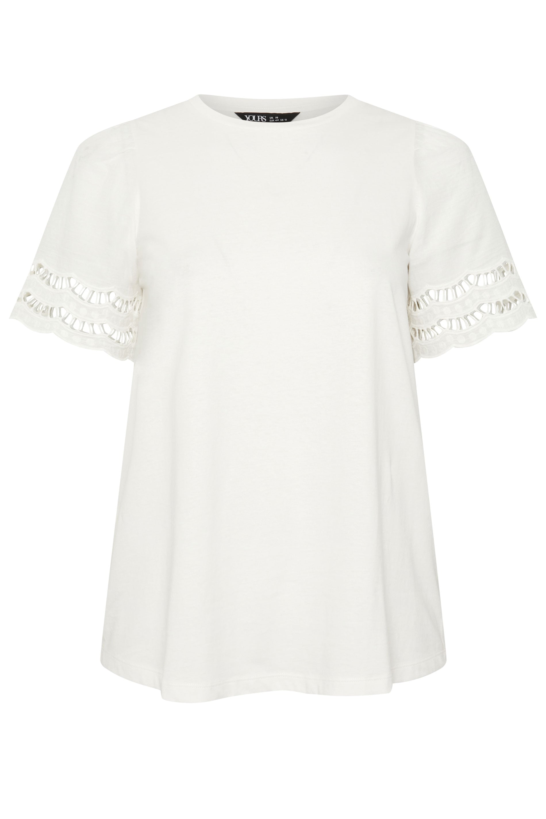 YOURS Plus Size White Broderie Anglaise Angel Sleeve T-Shirt | Yours Clothing 5