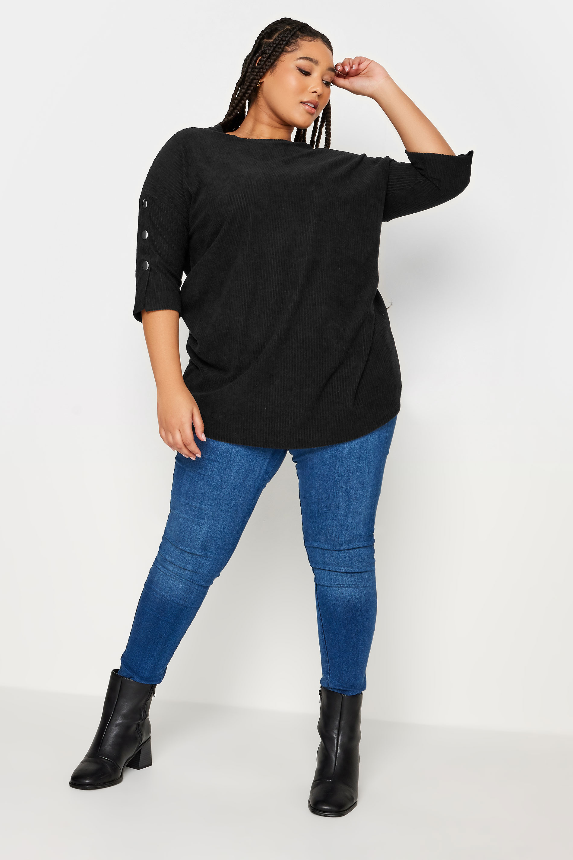 YOURS LUXURY Plus Size Curve Black Soft Touch Button Top | Yours Clothing 2