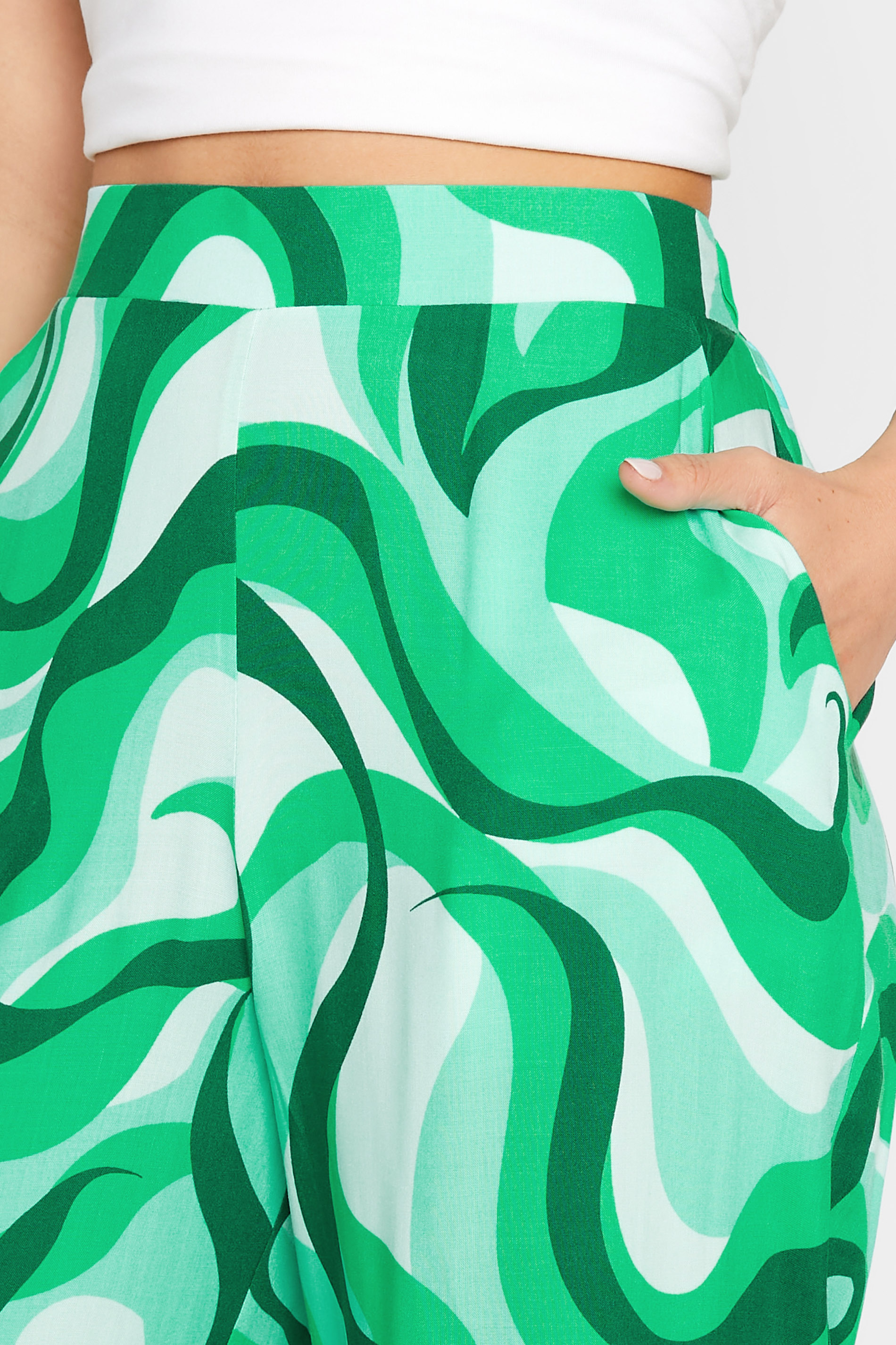 LTS Tall Women's Bright Green Swirl Print Wide Leg Trousers | Long Tall ...