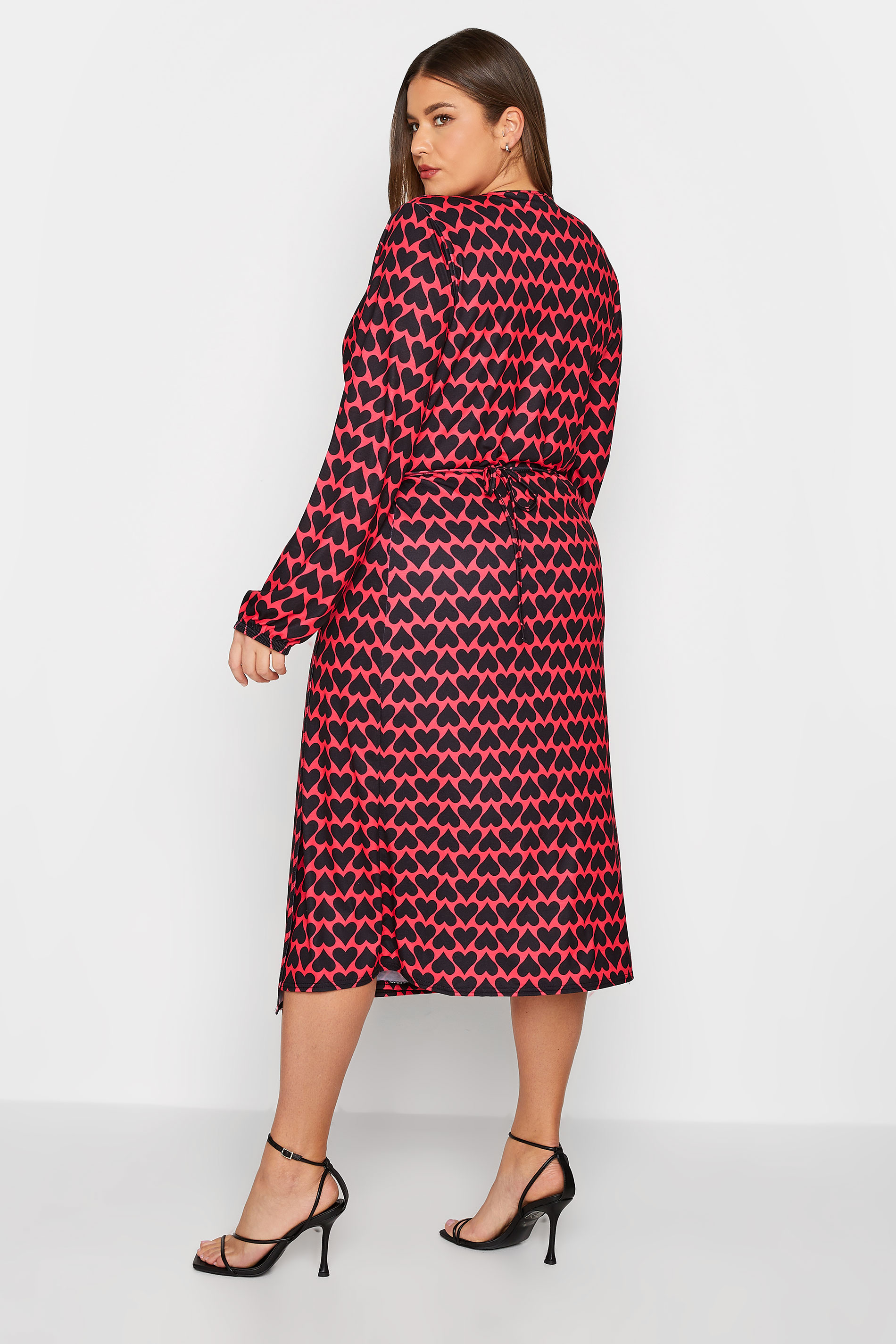 LTS Tall Red & Black Heart Print Midi Wrap Dress | Long Tall Sally  3
