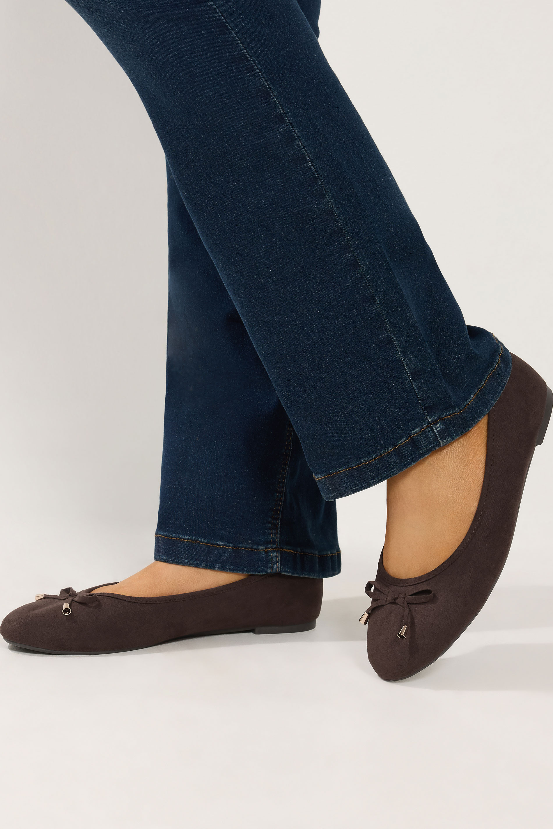 Yours Brown Faux Leather Ballet Flats In Wide E & Extra Wide Eee Fit Size 37EEE