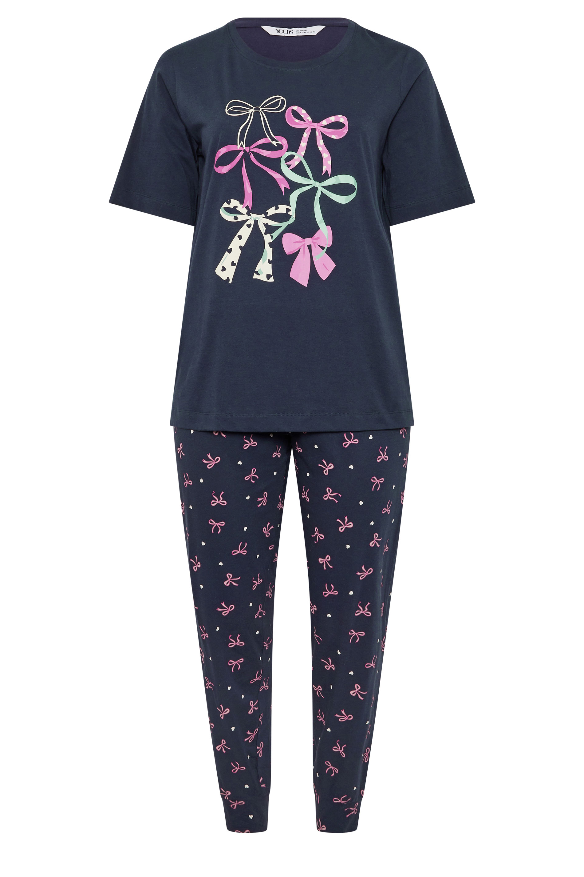 YOURS Plus Size Navy Blue Bow Print Pyjama Set | Yours Clothing 5