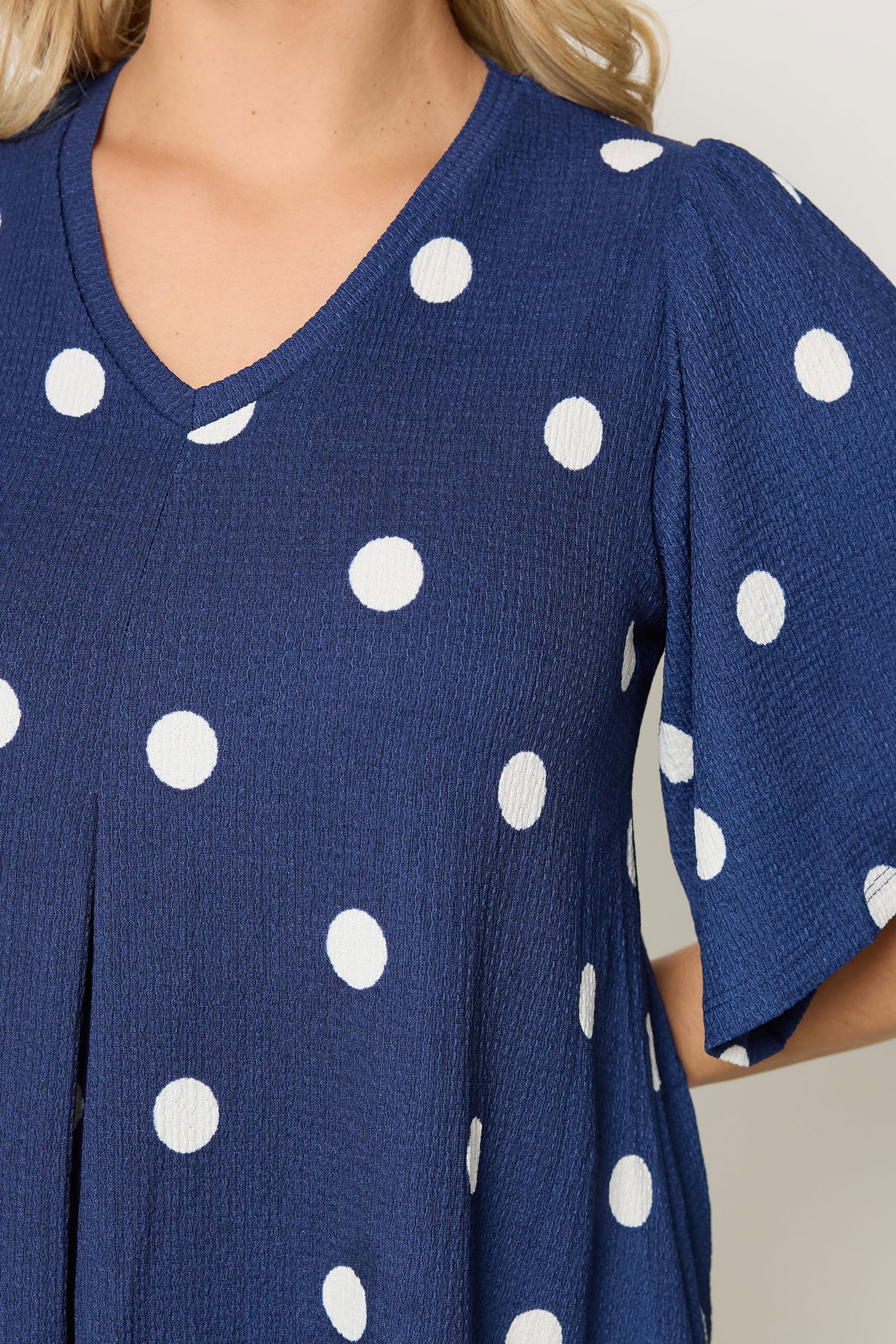 YOURS Plus Size Cobalt Blue Polka Dot Pleat Front Top | Yours Clothing 4