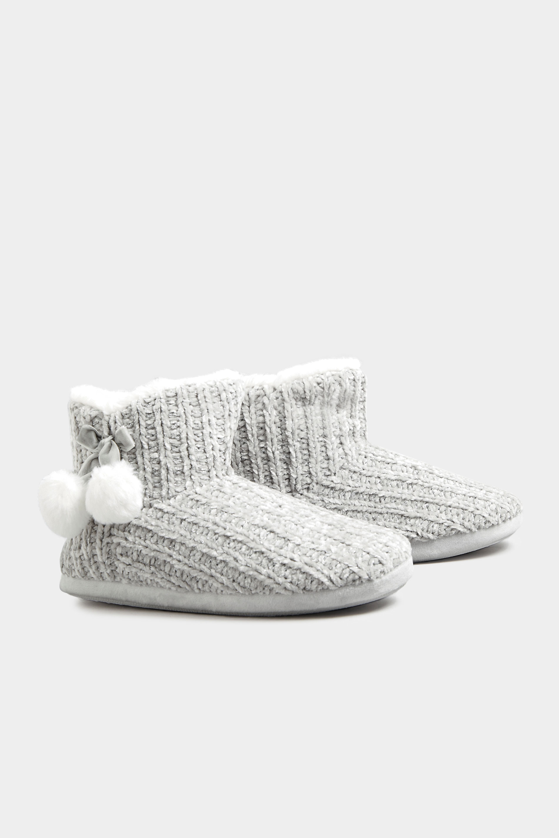 Grey Pom Pom Boot Slippers In Extra Wide EEE Fit_C.jpg