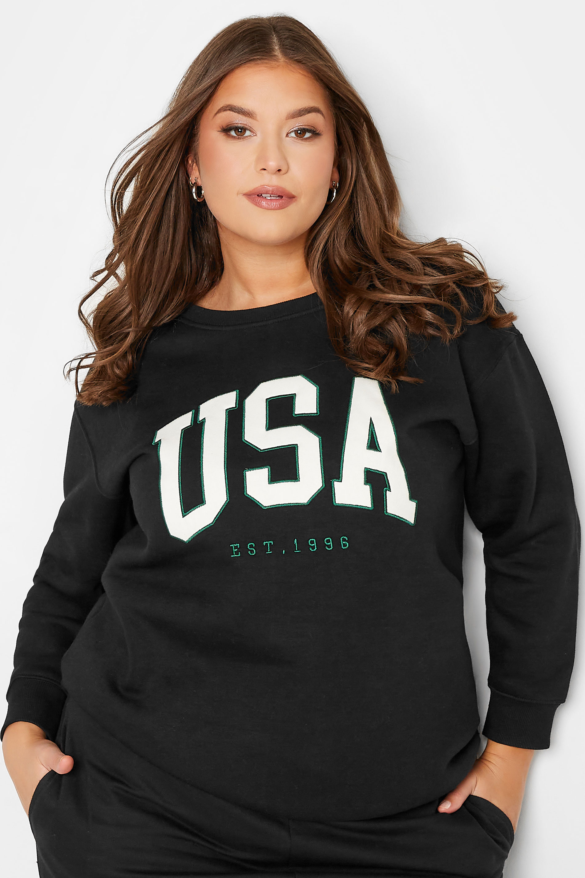 Plus Size Black 'USA' Slogan Sweatshirt | Yours Clothing 1