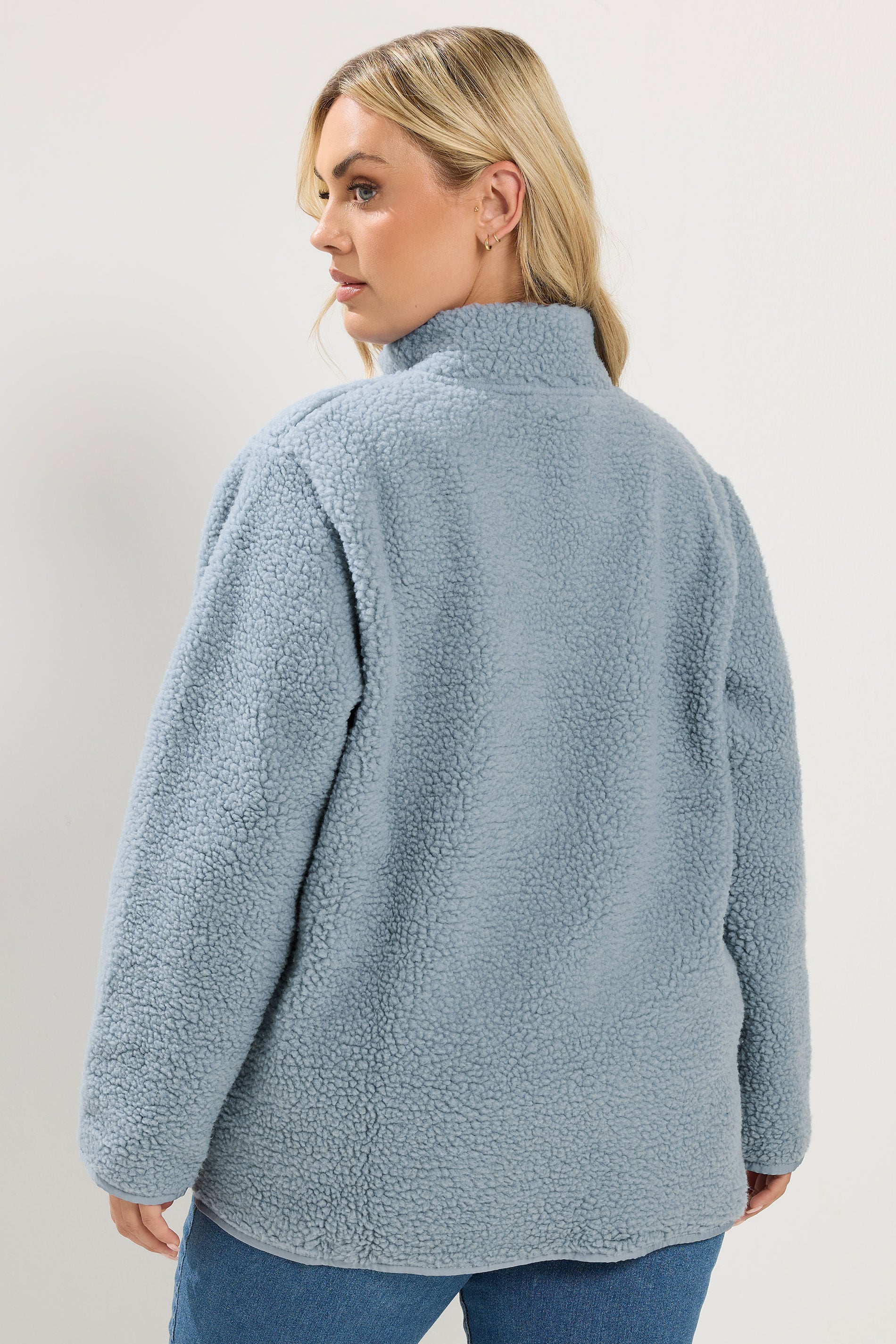 YOURS Plus Size Blue Teddy Borg Zip Through Fleece | Yours Clothing 4