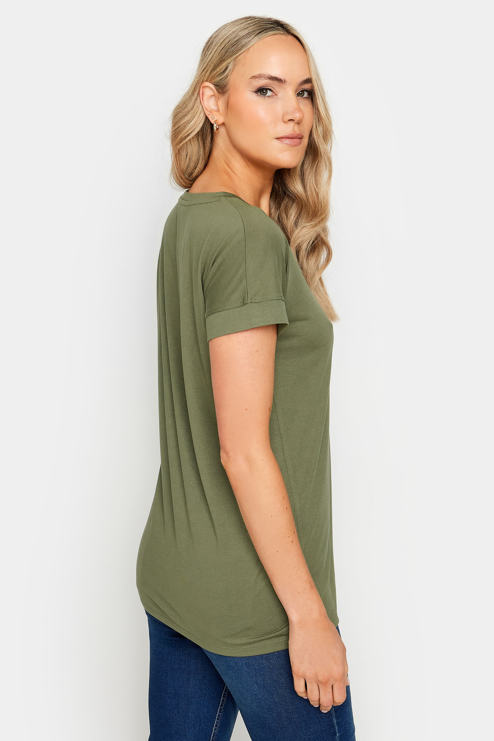 LTS PREMIUM Tall Women's Khaki Green V-Neck T-Shirt | Long Tall Sally 3