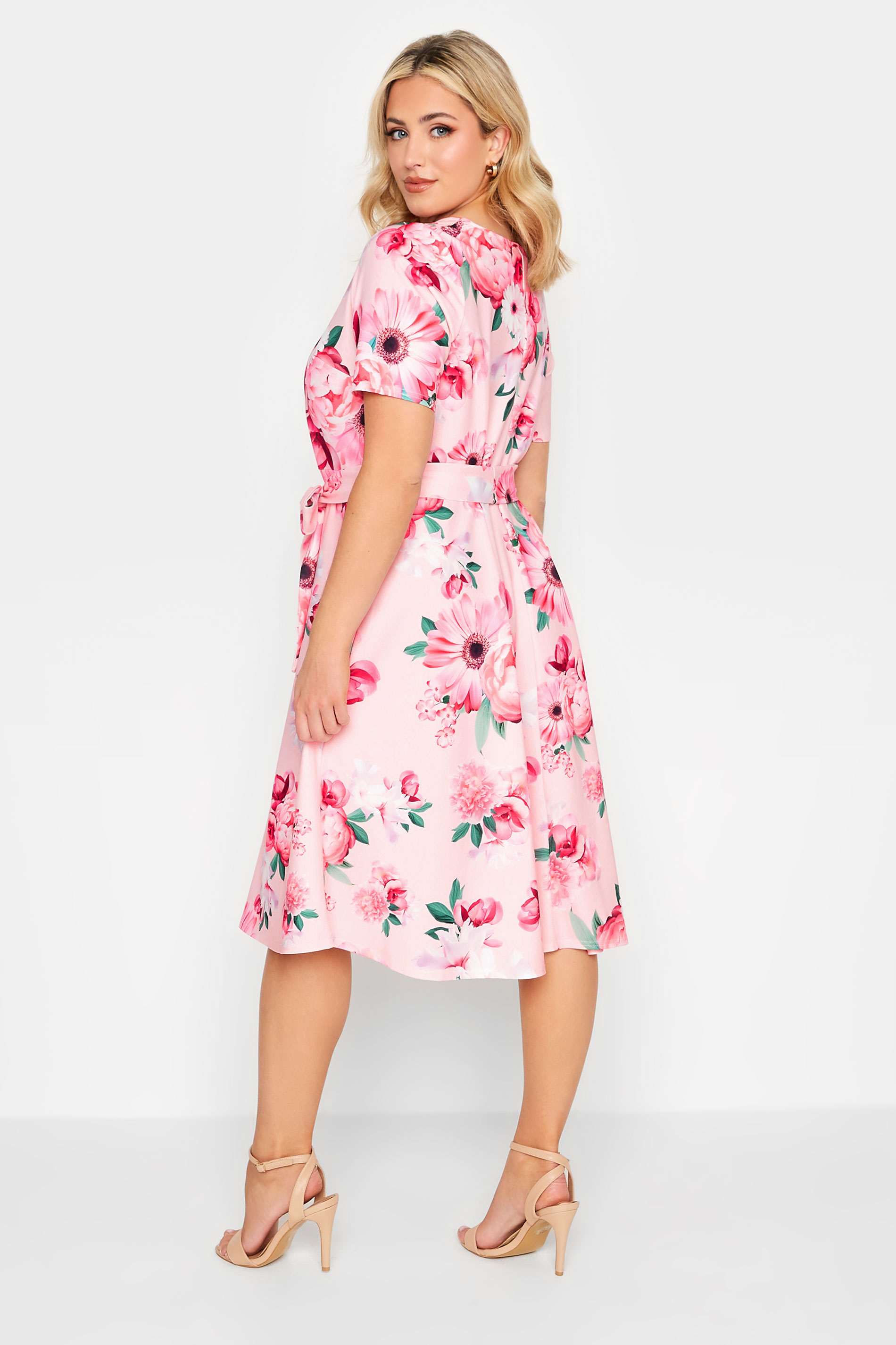YOURS LONDON Plus Size Pink Floral Print Skater Dress | Yours Clothing