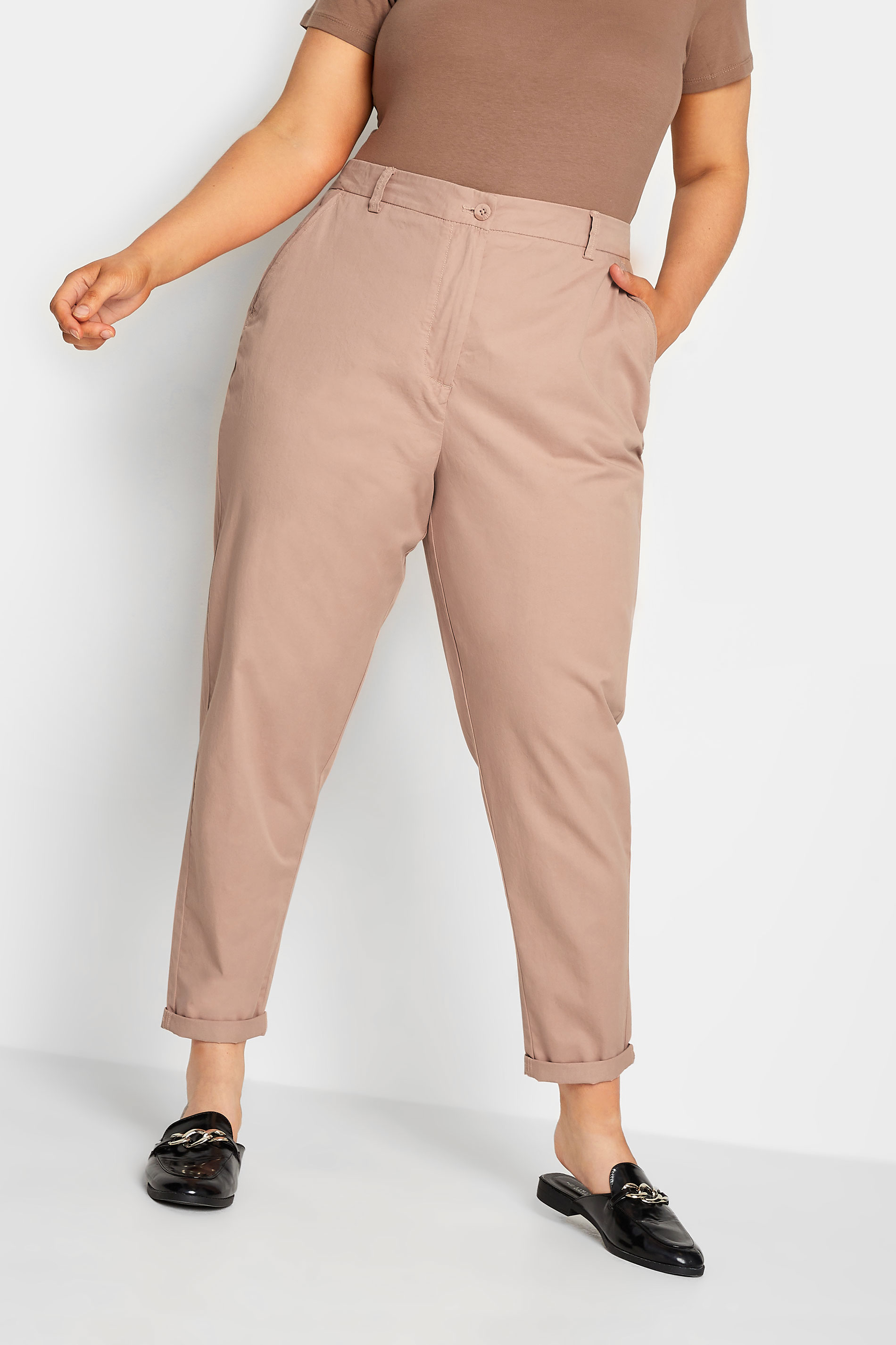 YOURS Plus Size Beige Brown Straight Leg Chino Trousers  Yours Clothing