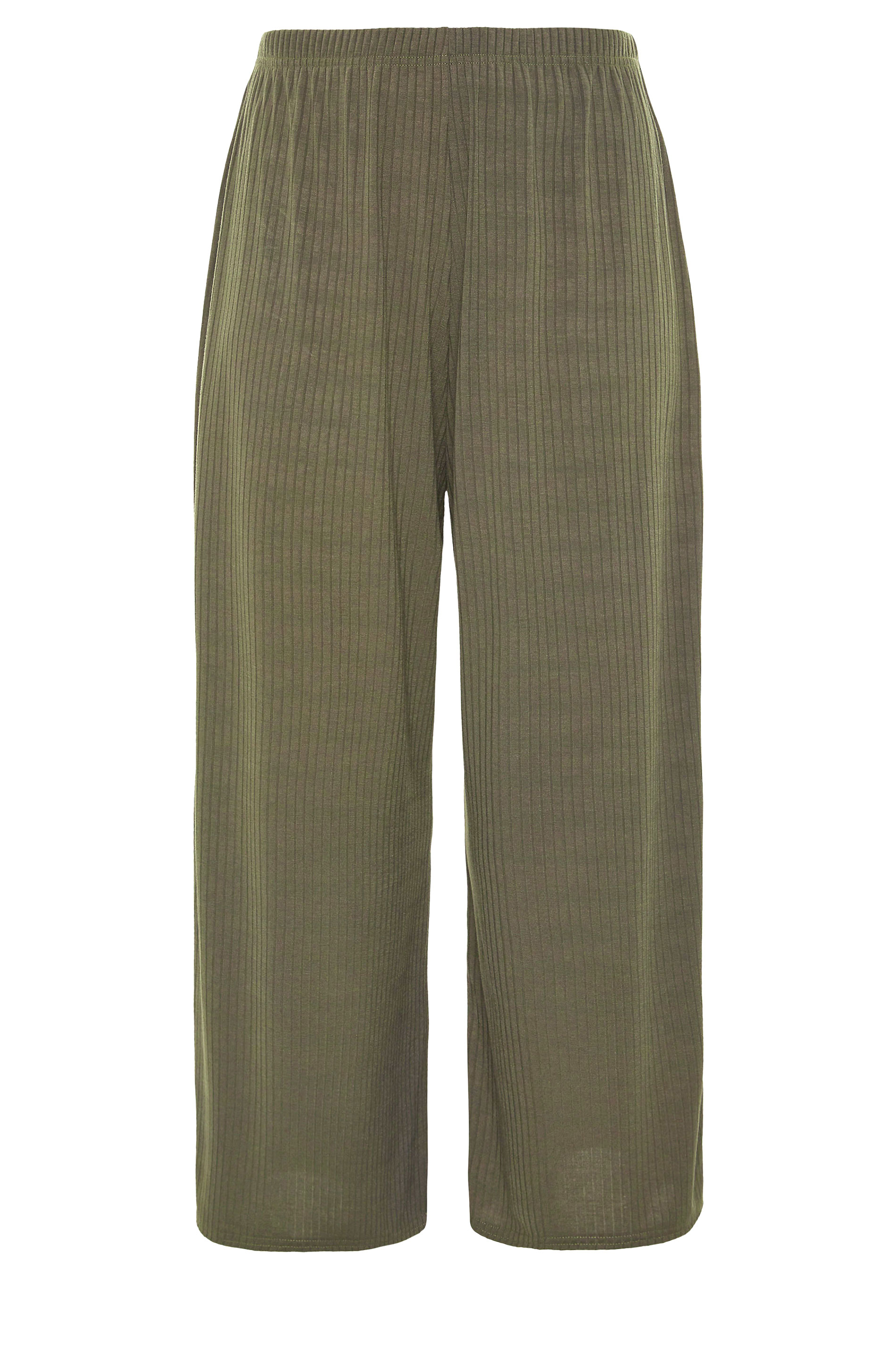 Plus Size LIMITED COLLECTION Khaki Ribbed Wide Leg Trousers | Yours ...