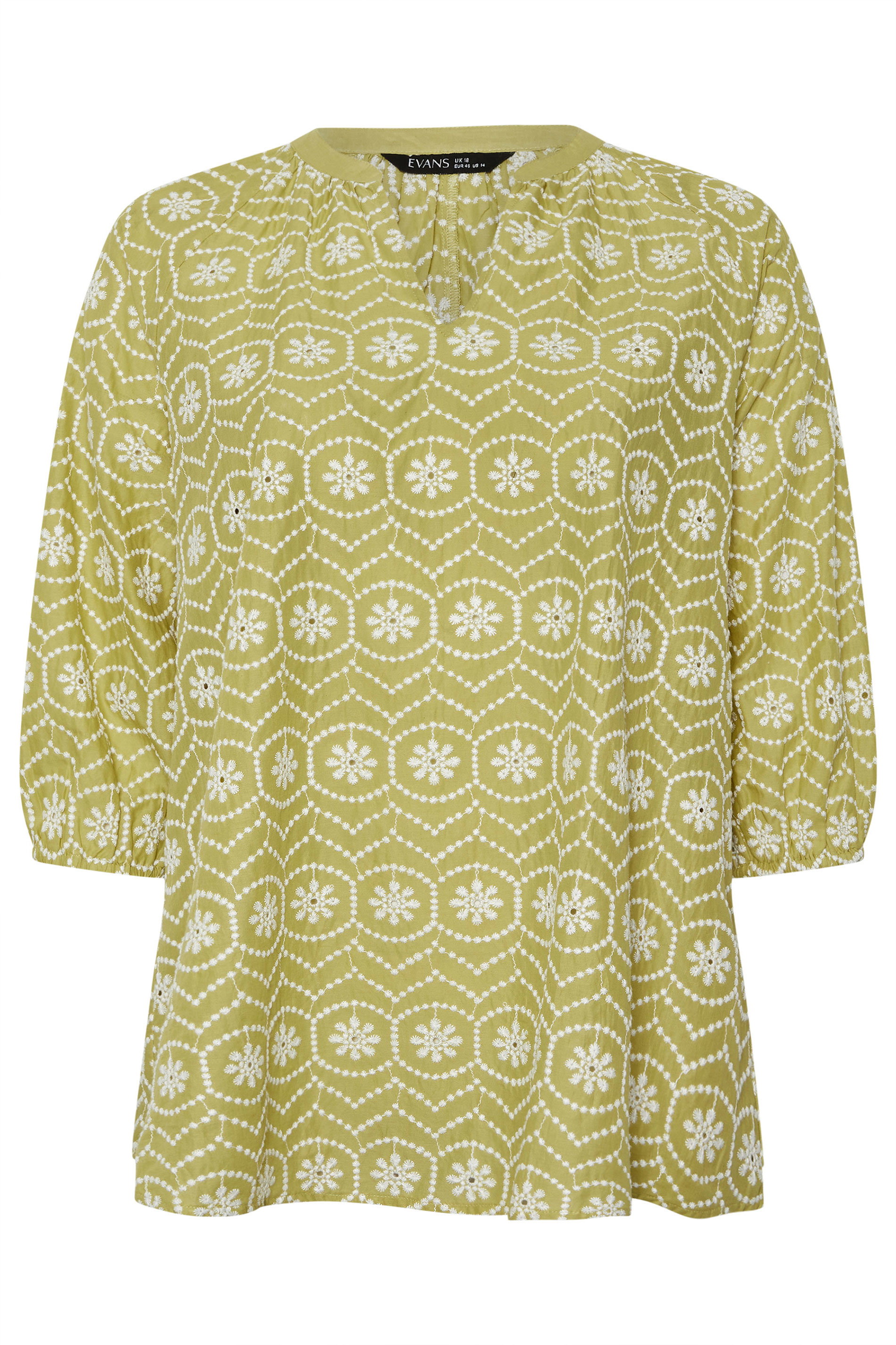 EVANS Plus Size Chartreuse Green Cotton Broderie Blouse | Evans 5