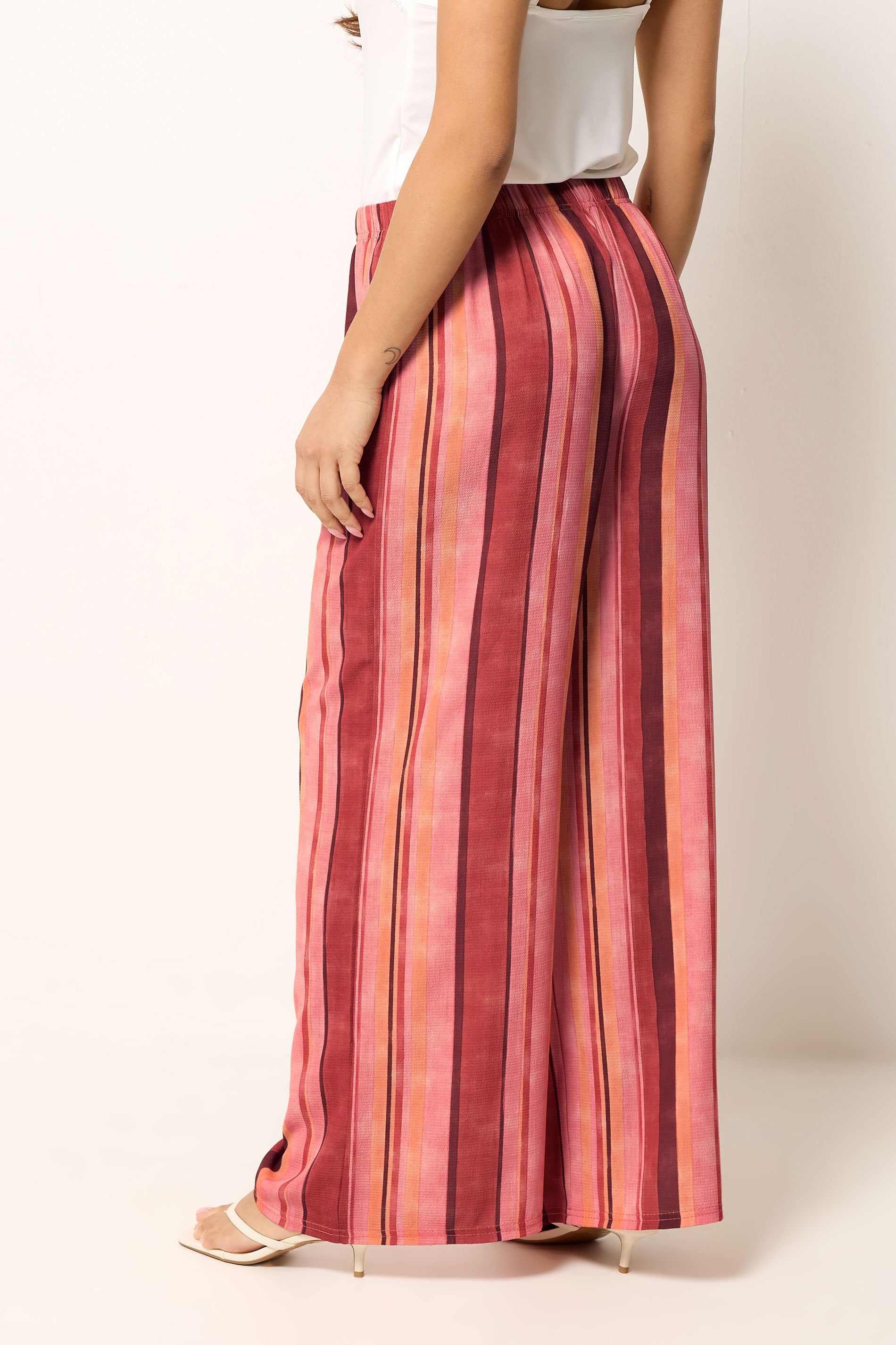PixieGirl Petite Red Striped Wide Leg Trousers | PixieGirl 2
