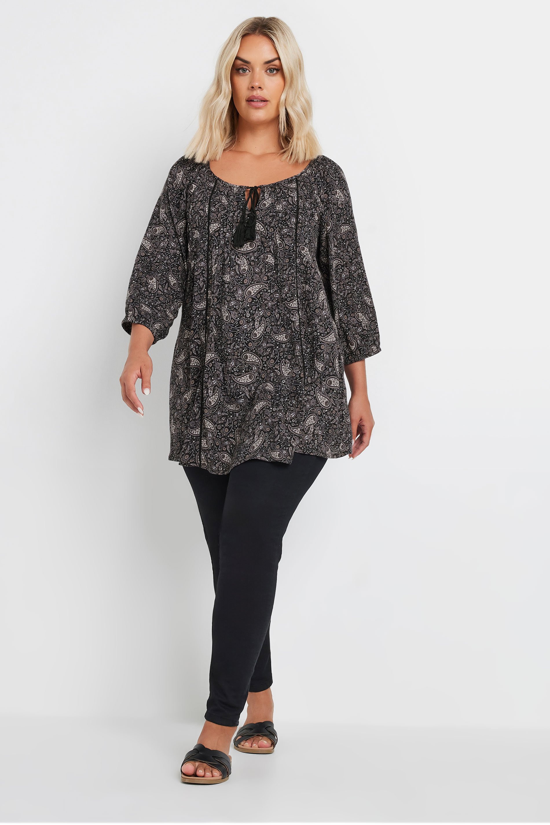 YOURS Plus Size Black Paisley Print Tie Neck Blouse | Yours Clothing