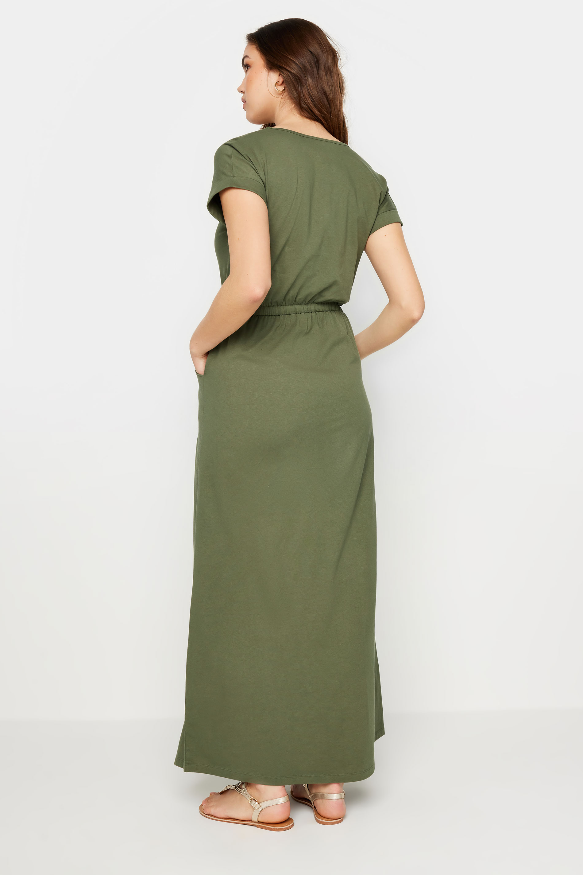 LTS Tall Women's Khaki Green Tie Waist Maxi T-Shirt Dress | Long Tall Sally 3