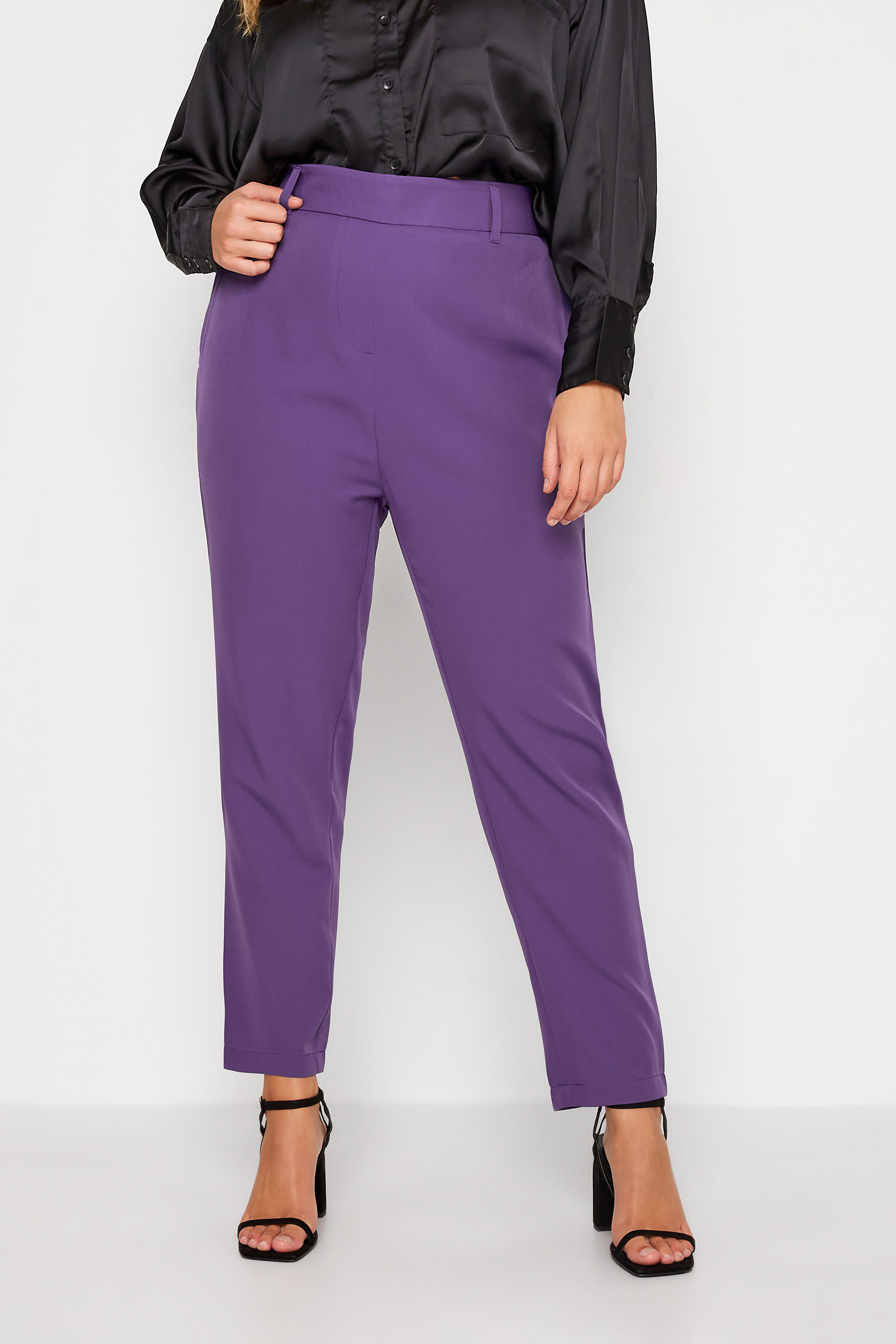 Plus Size Purple High Waisted Tapered Trousers | Yours Clothing 1