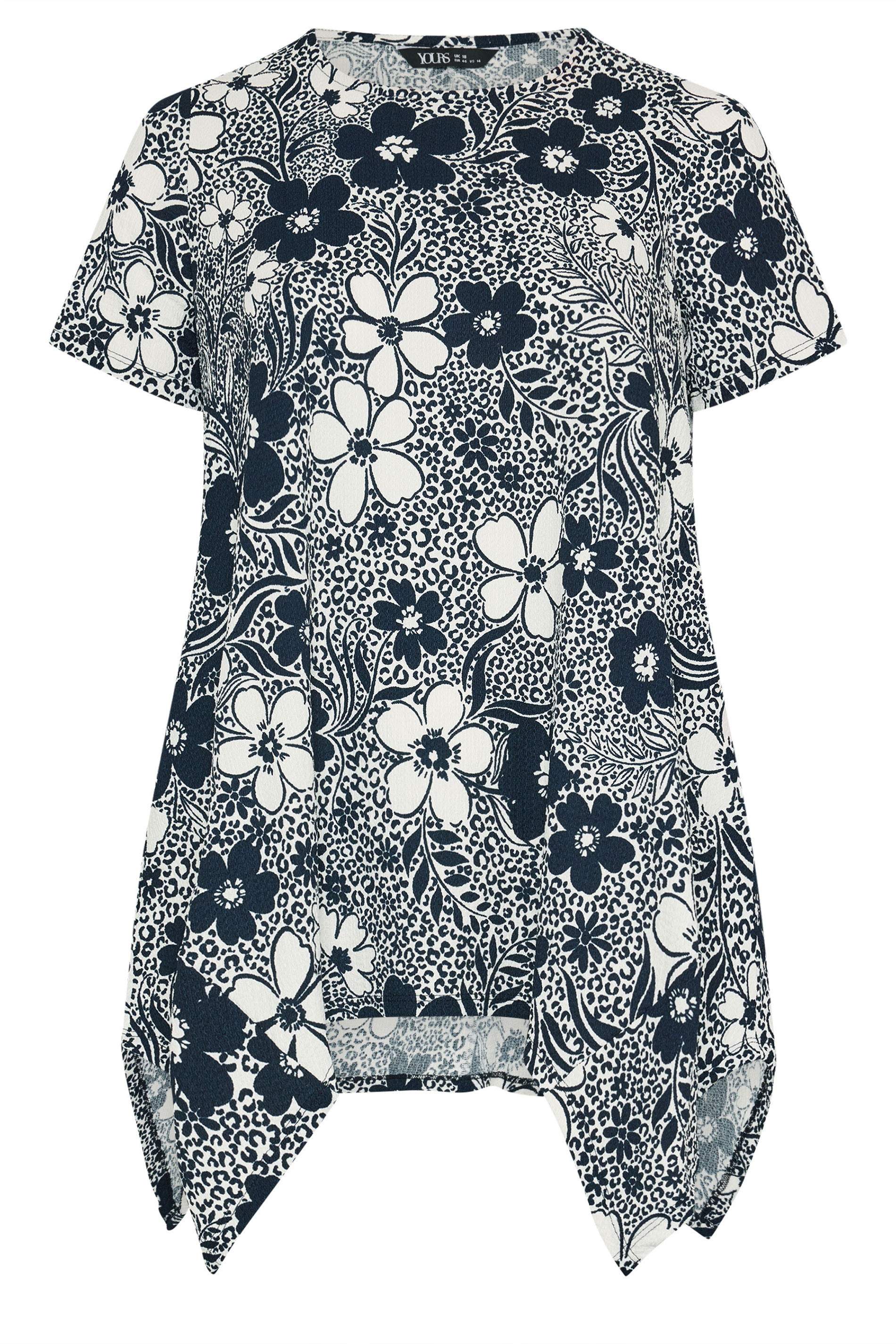YOURS Plus Size Black Floral Hanky Hem Top | Yours Clothing 5