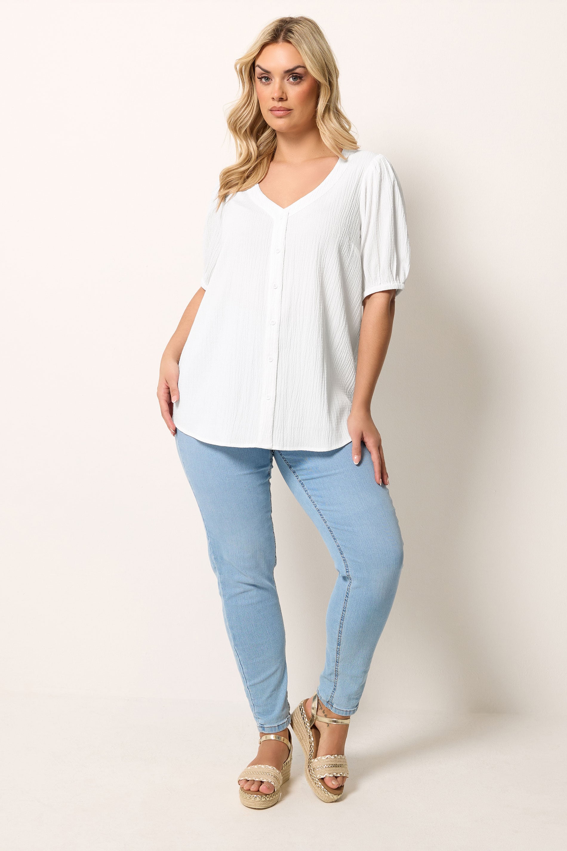 YOURS Plus Size White Textured Blouse | Yours Clothing 1