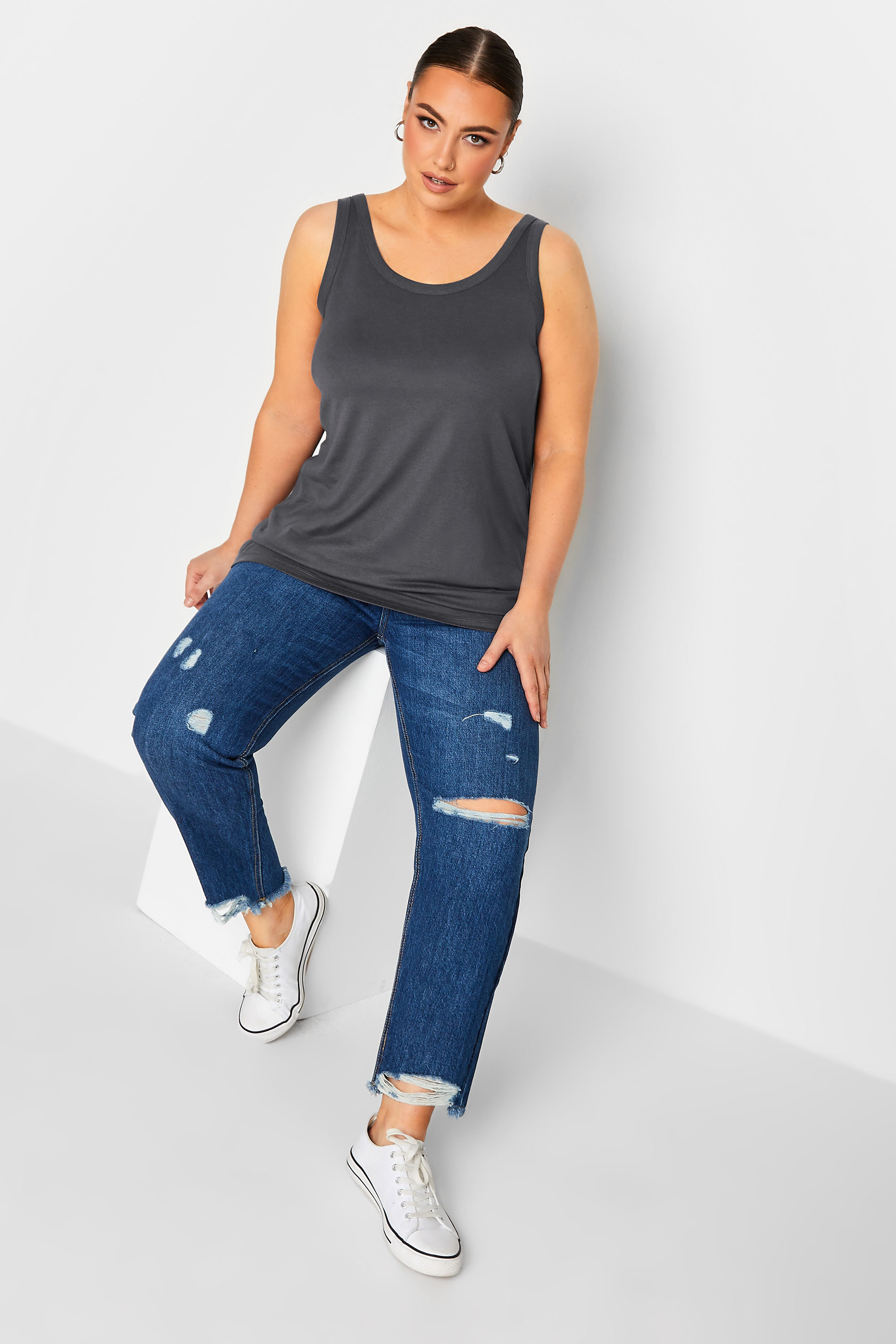 YOURS Plus Size Charcoal Grey Essential Vest Top | Yours Clothing  2