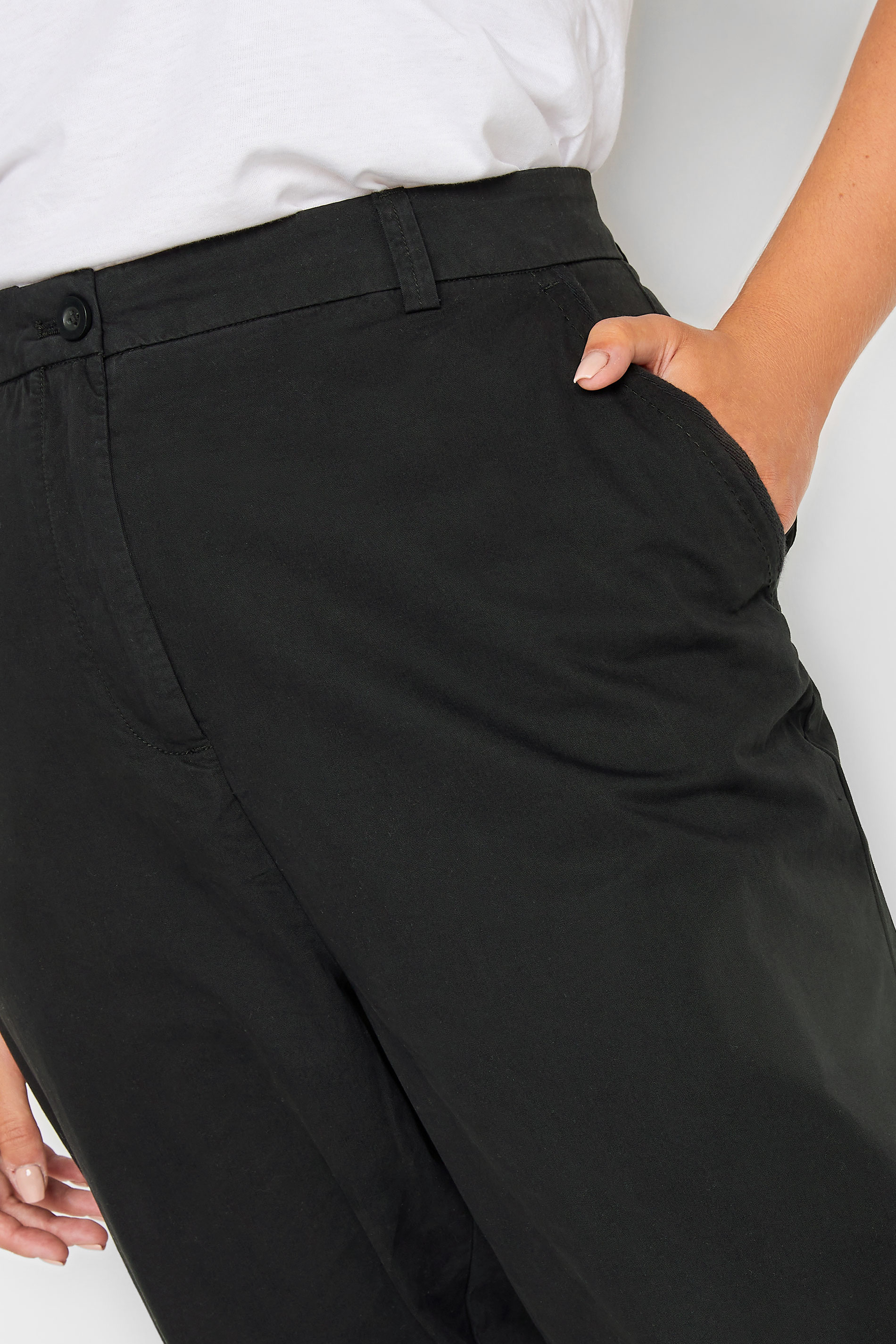 YOURS Plus Size Black Cropped Chino Trousers | Yours Clothing 3