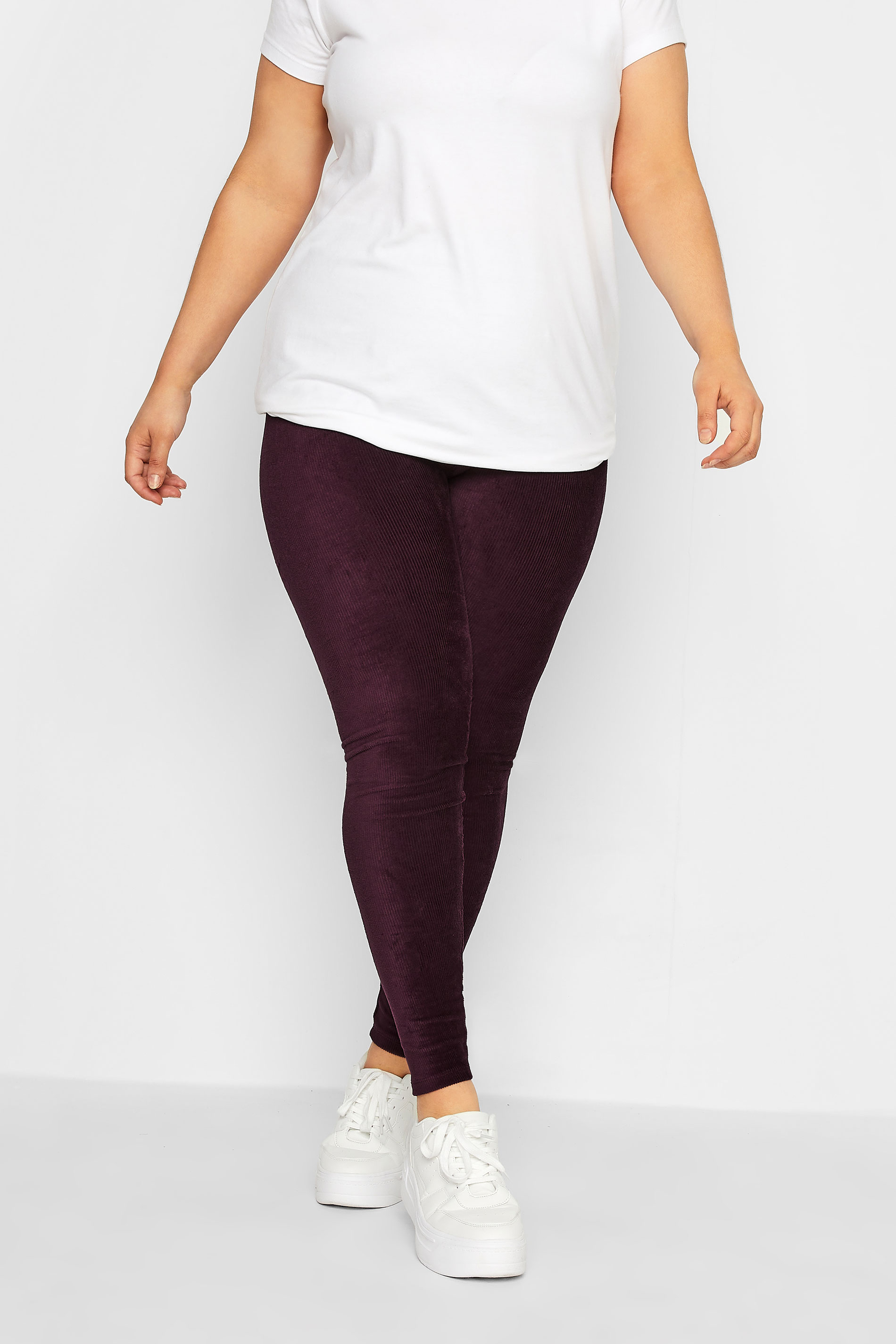 Plus Size Burgundy Red Cord Leggings | Yours Clothing 1
