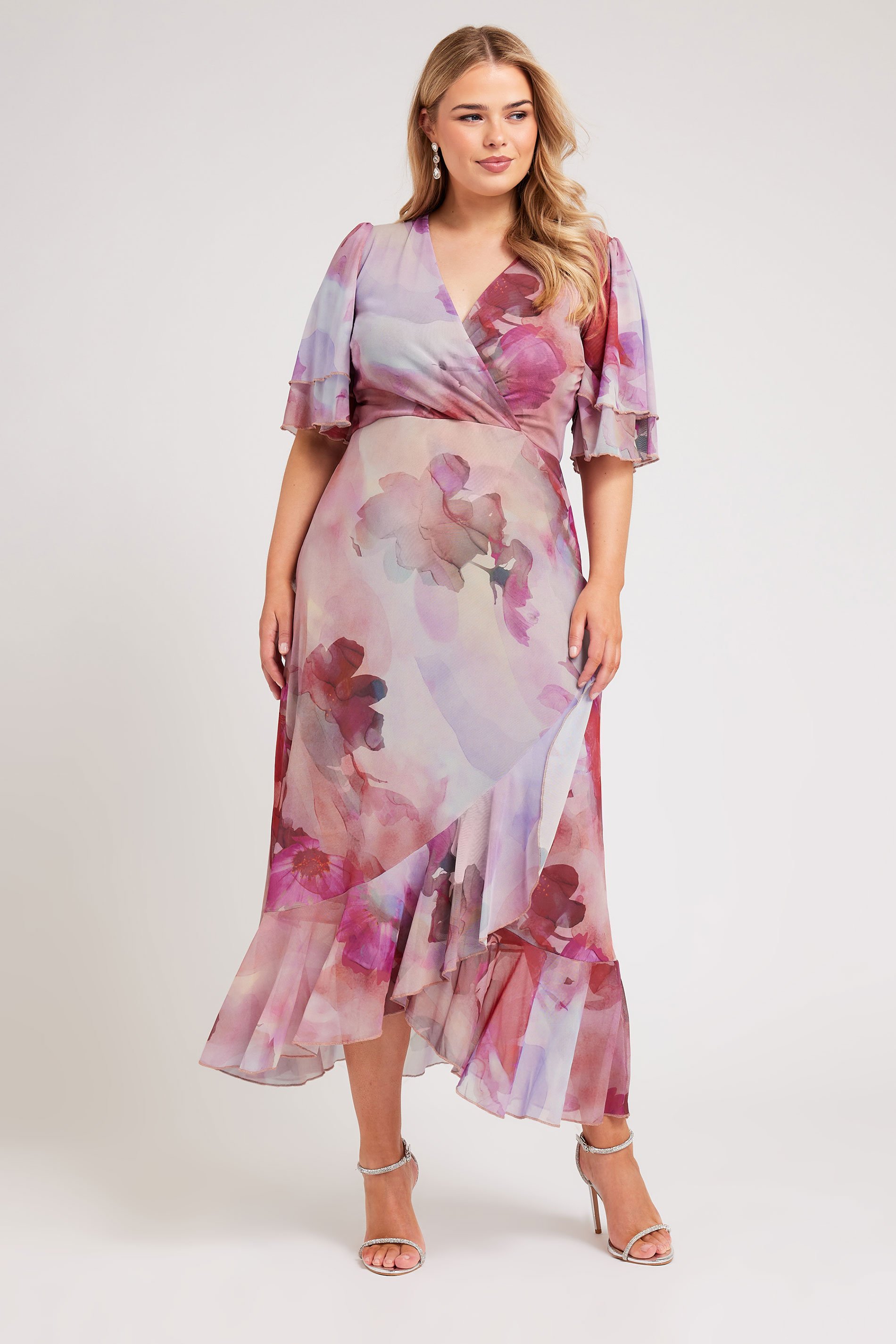 YOURS LONDON Plus Size Pink Abstract Floral Print Wrap Maxi Dress | Yours  Clothing