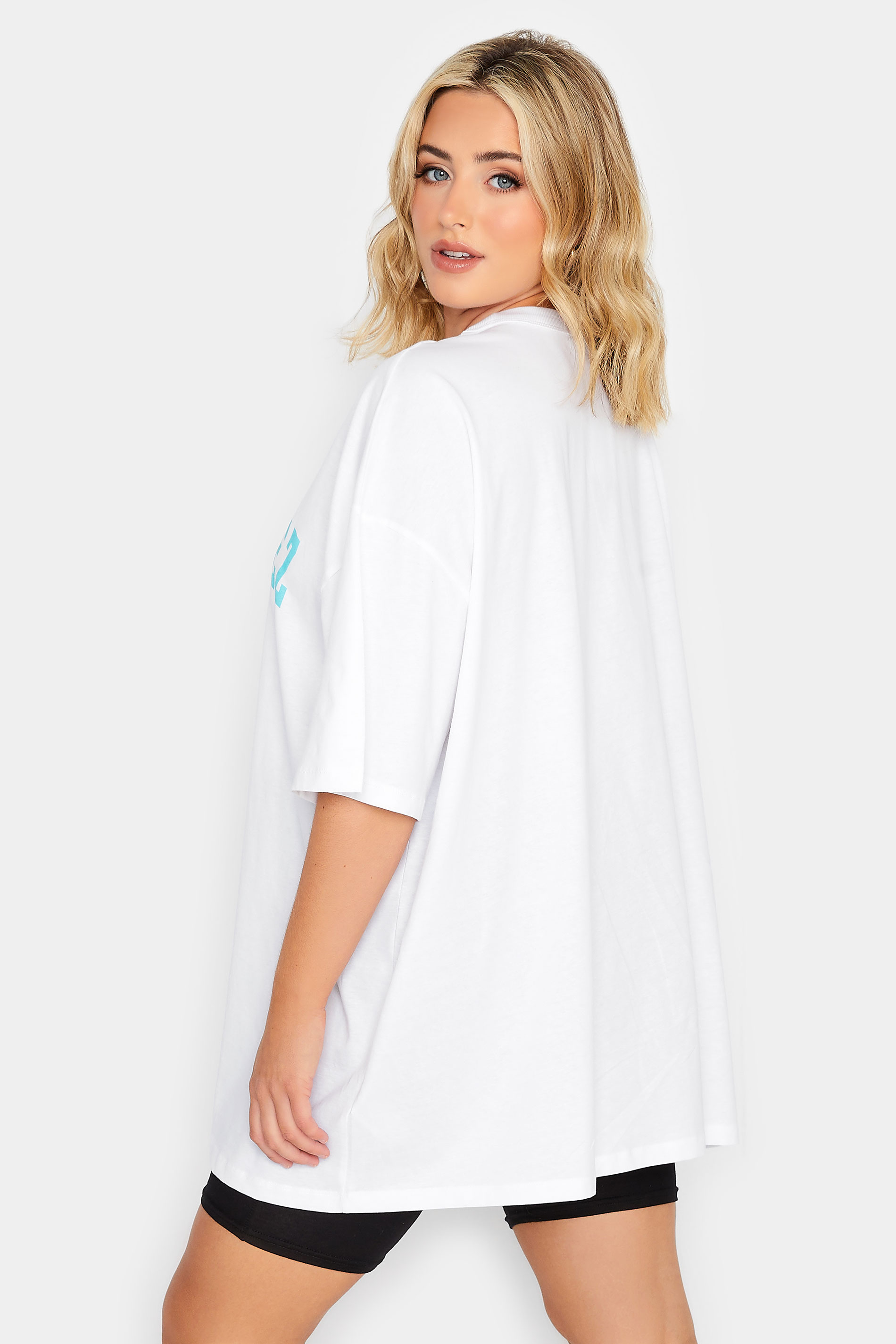 YOURS Curve Plus Size White 'Saint Tropez' Slogan Oversized Boxy T-Shirt | Yours Clothing  3