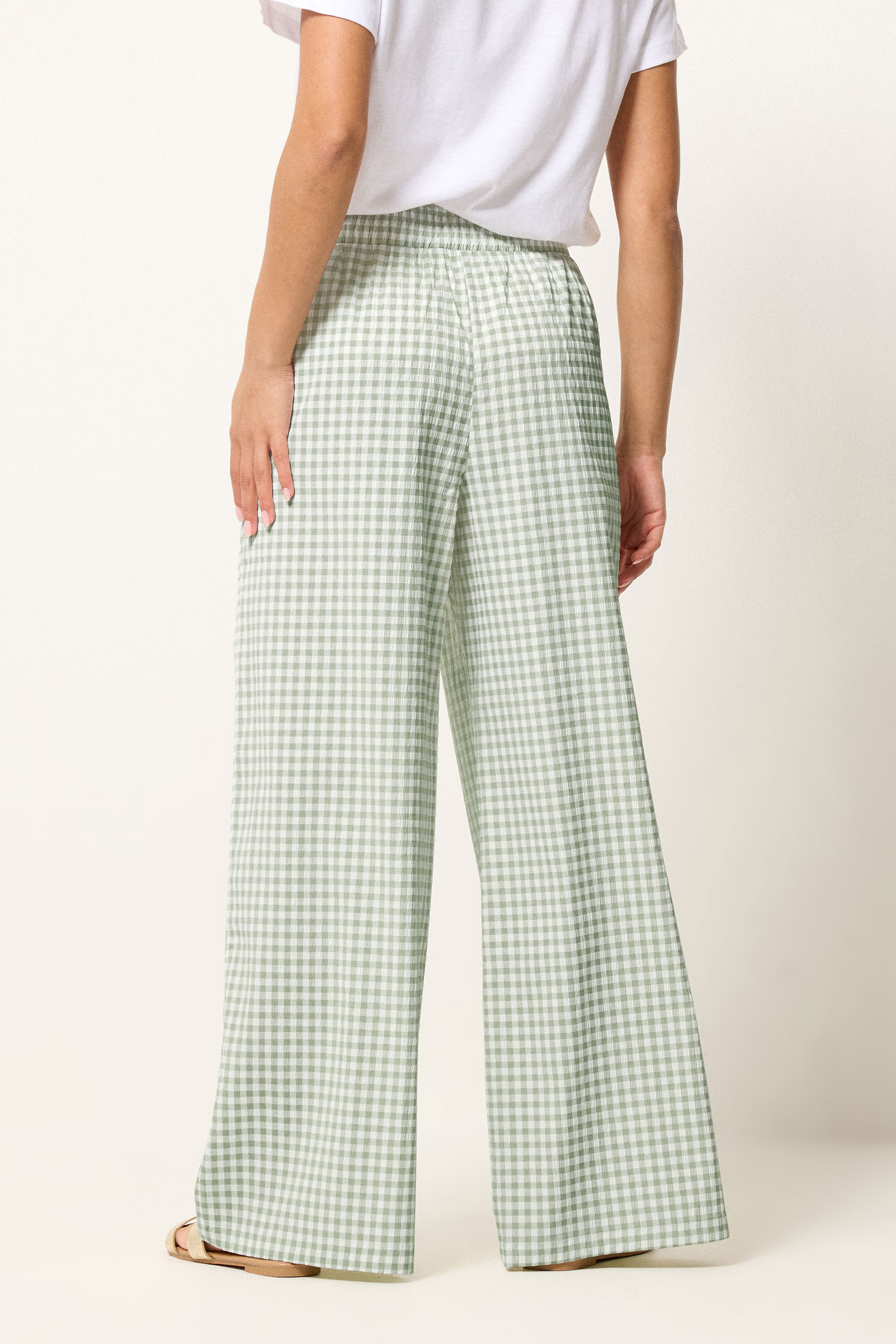 PixieGirl Petite Women's Green Gingham Wide Leg Trousers | PixieGirl 4