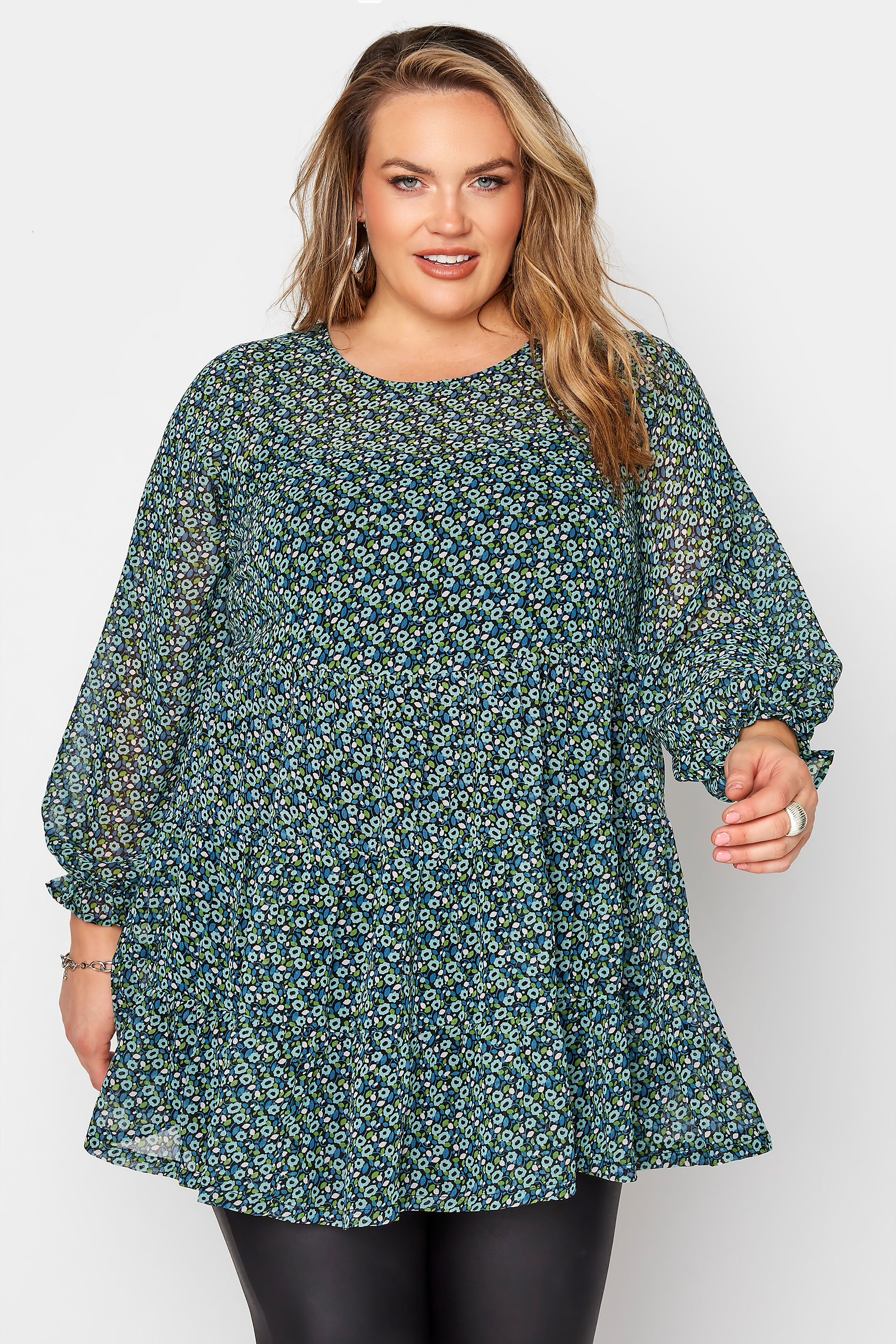 LIMITED COLLECTION Curve Green Ditsy Smock Tunic Top_E.jpg