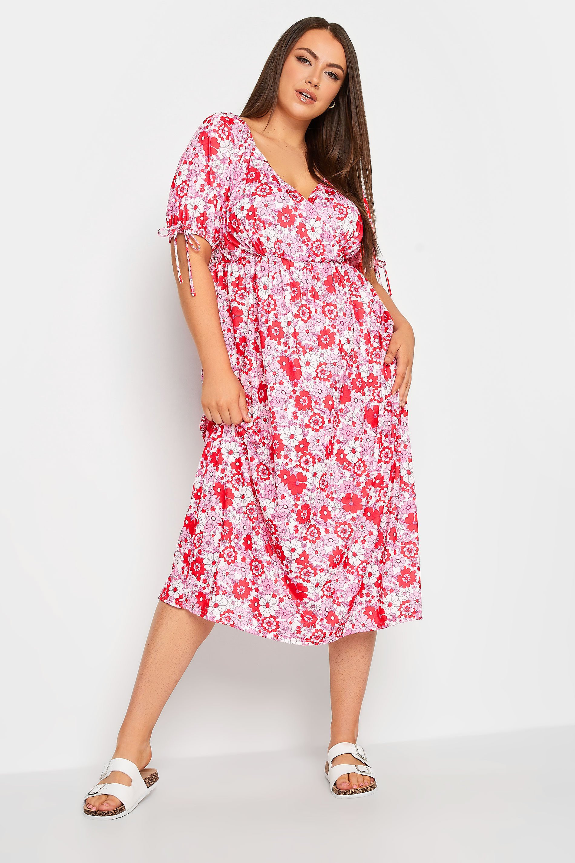 YOURS Plus Size Pink Floral Print Midi Dress | Yours Clothing 1